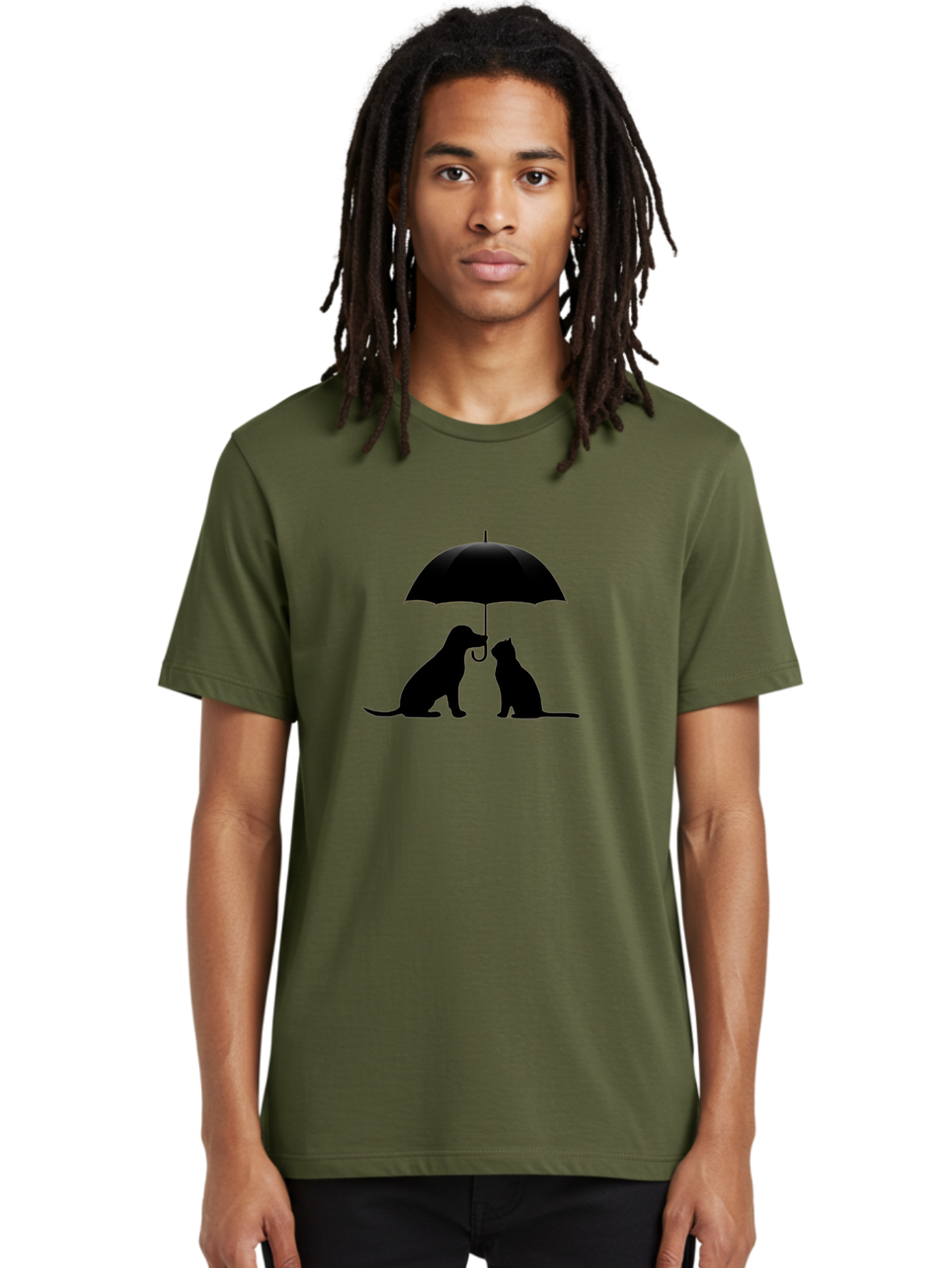 Cat-And-Dog-Under-Umbrella-2 Men'S Graphic Tee, 100% Cotton, Comfortable Casual Summer Wear, Machine Washable, Vintage Camera, Old Camera, Antique Camera, Black Camera, Classic Photography, Photography Equipment, Nostalgic Device, Film Camera, Baf716