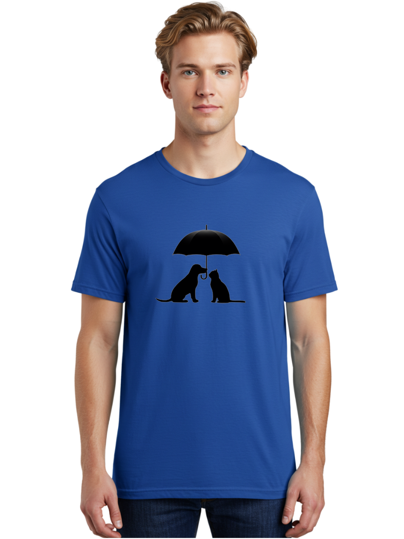 Cat-And-Dog-Under-Umbrella-2 Men'S Graphic Tee, 100% Cotton, Comfortable Casual Summer Wear, Machine Washable, Vintage Camera, Old Camera, Antique Camera, Black Camera, Classic Photography, Photography Equipment, Nostalgic Device, Film Camera, Baf716