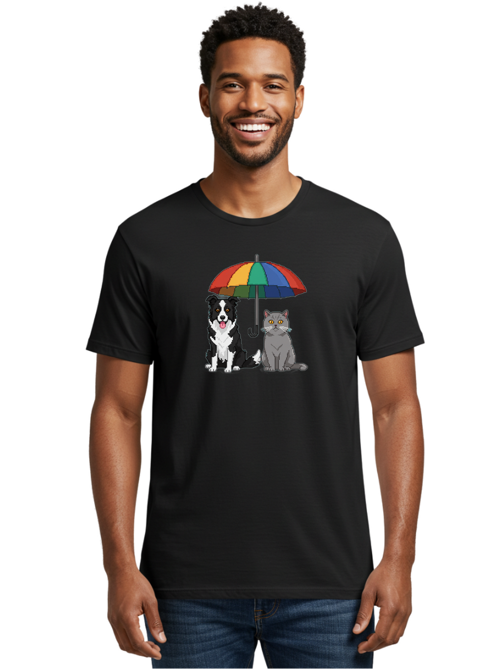 Cat-And-Dog-Under-Umbrella-3 Men'S Graphic Tee, 100% Cotton, Comfortable Casual Summer Wear, Machine Washable, Vintage Camera, Old Camera, Antique Camera, Black Camera, Classic Photography, Photography Equipment, Nostalgic Device, Film Camera, Baf717