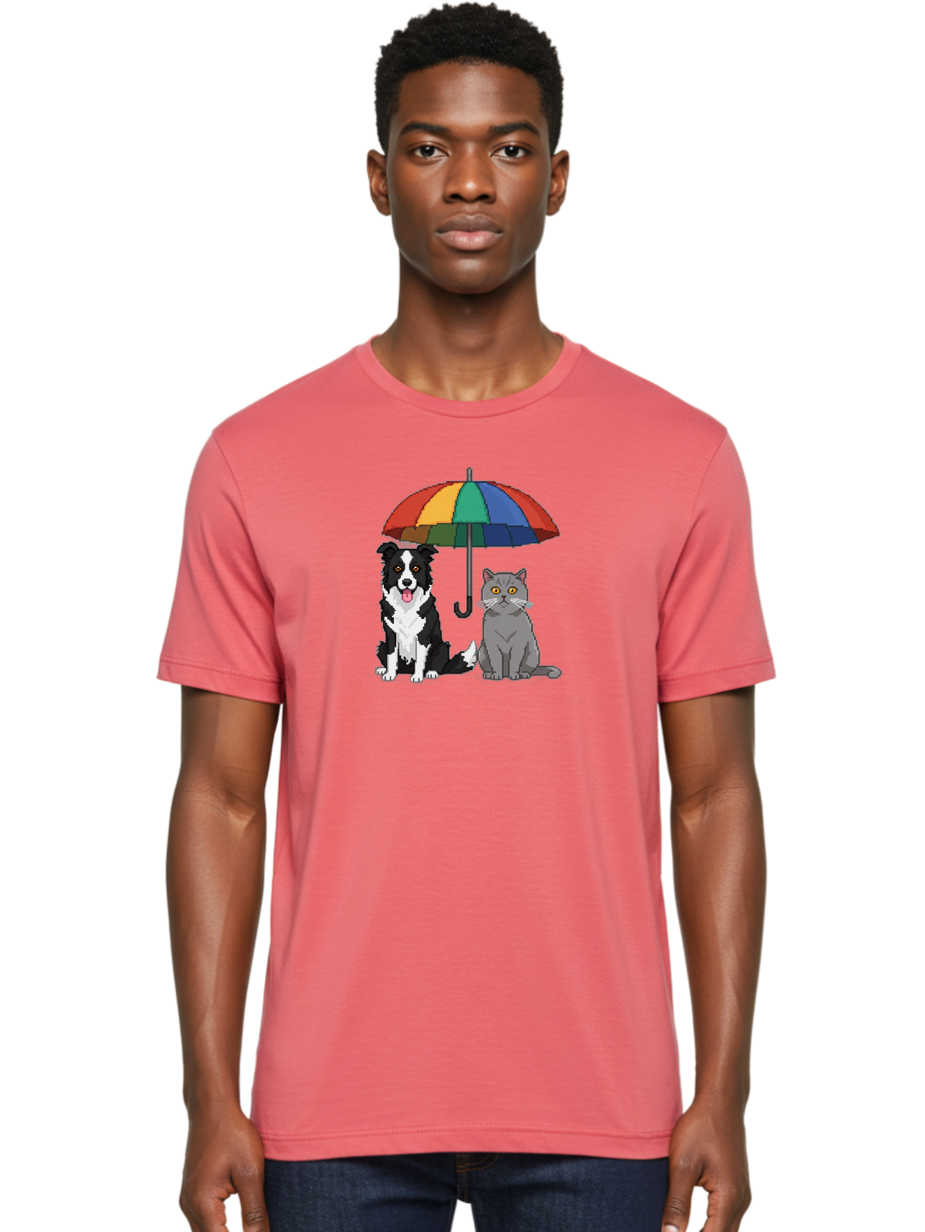 Cat-And-Dog-Under-Umbrella-3 Men'S Graphic Tee, 100% Cotton, Comfortable Casual Summer Wear, Machine Washable, Vintage Camera, Old Camera, Antique Camera, Black Camera, Classic Photography, Photography Equipment, Nostalgic Device, Film Camera, Baf717