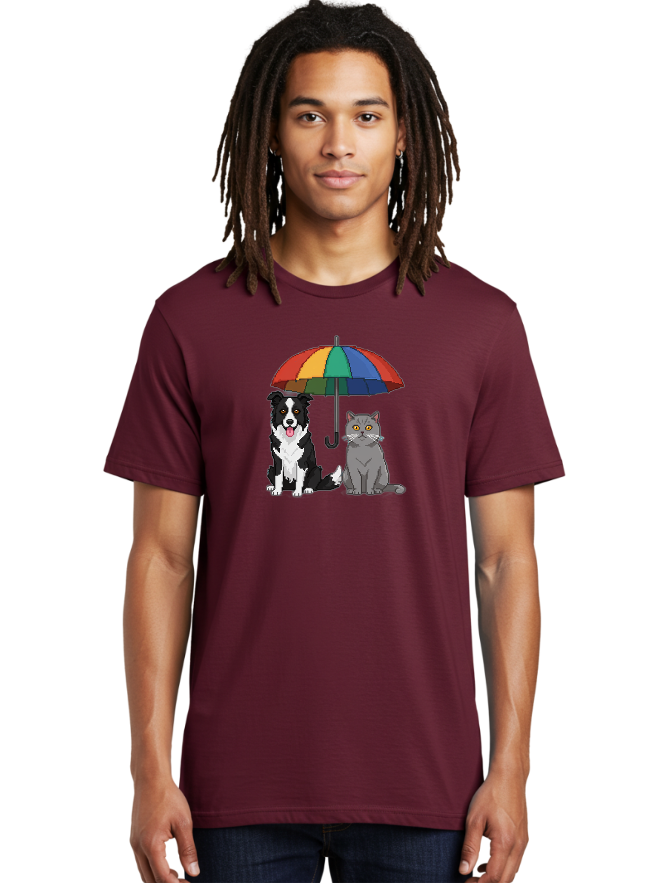 Cat-And-Dog-Under-Umbrella-3 Men'S Graphic Tee, 100% Cotton, Comfortable Casual Summer Wear, Machine Washable, Vintage Camera, Old Camera, Antique Camera, Black Camera, Classic Photography, Photography Equipment, Nostalgic Device, Film Camera, Baf717