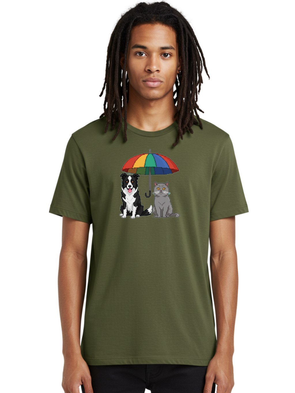 Cat-And-Dog-Under-Umbrella-3 Men'S Graphic Tee, 100% Cotton, Comfortable Casual Summer Wear, Machine Washable, Vintage Camera, Old Camera, Antique Camera, Black Camera, Classic Photography, Photography Equipment, Nostalgic Device, Film Camera, Baf717