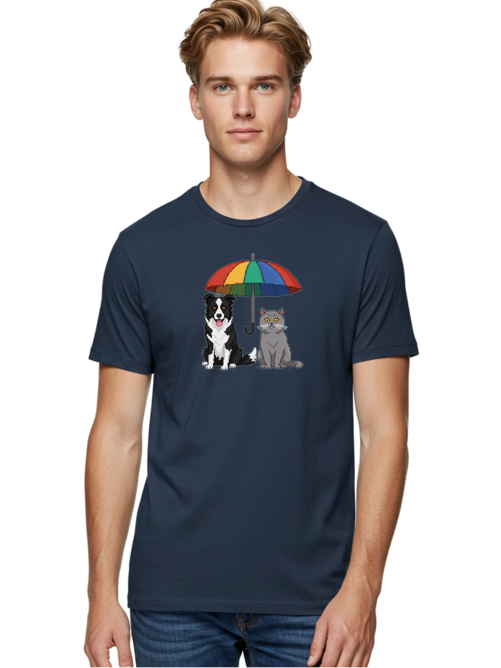 Cat-And-Dog-Under-Umbrella-3 Men'S Graphic Tee, 100% Cotton, Comfortable Casual Summer Wear, Machine Washable, Vintage Camera, Old Camera, Antique Camera, Black Camera, Classic Photography, Photography Equipment, Nostalgic Device, Film Camera, Baf717