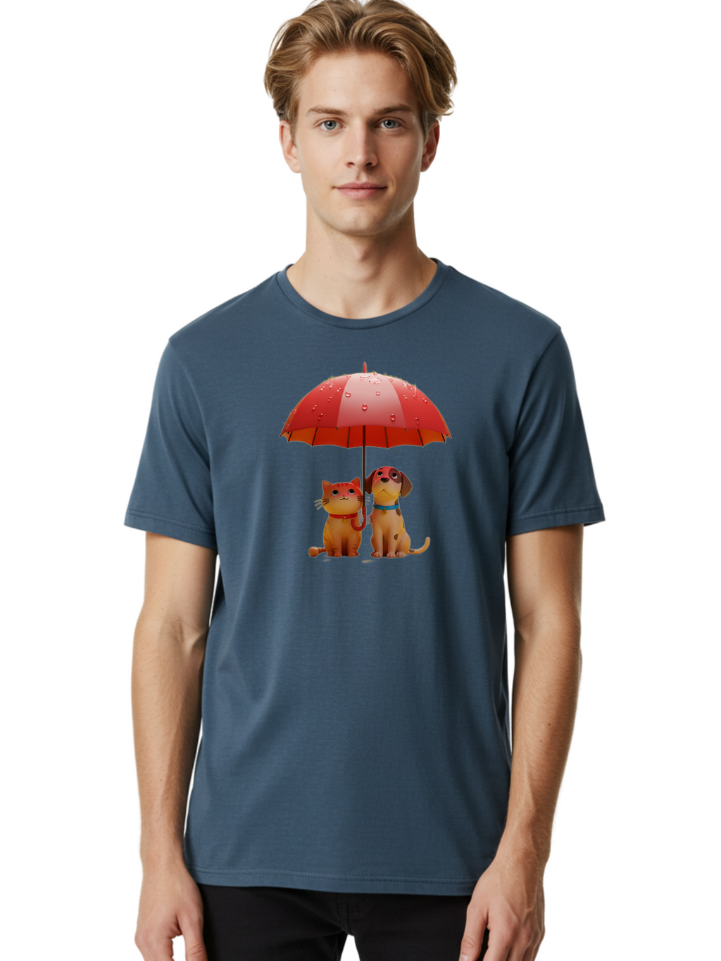 Cat-And-Dog-Under-Umbrella-4 Men'S Graphic Tee, 100% Cotton, Comfortable Casual Summer Wear, Machine Washable, Vintage Camera, Old Camera, Antique Camera, Black Camera, Classic Photography, Photography Equipment, Nostalgic Device, Film Camera, Baf718