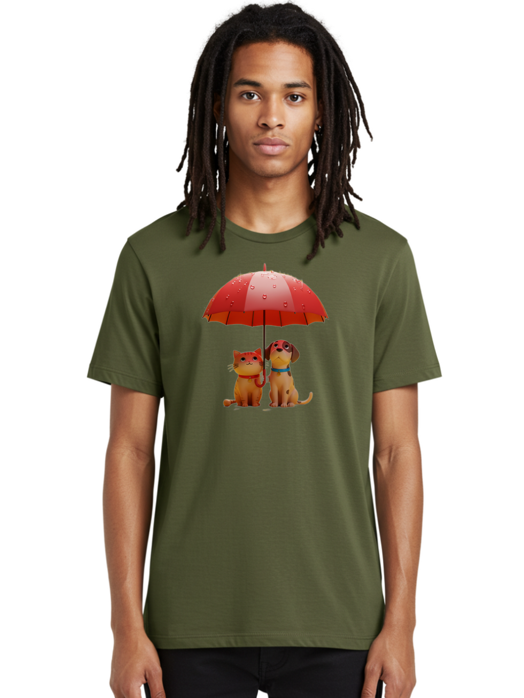 Cat-And-Dog-Under-Umbrella-4 Men'S Graphic Tee, 100% Cotton, Comfortable Casual Summer Wear, Machine Washable, Vintage Camera, Old Camera, Antique Camera, Black Camera, Classic Photography, Photography Equipment, Nostalgic Device, Film Camera, Baf718