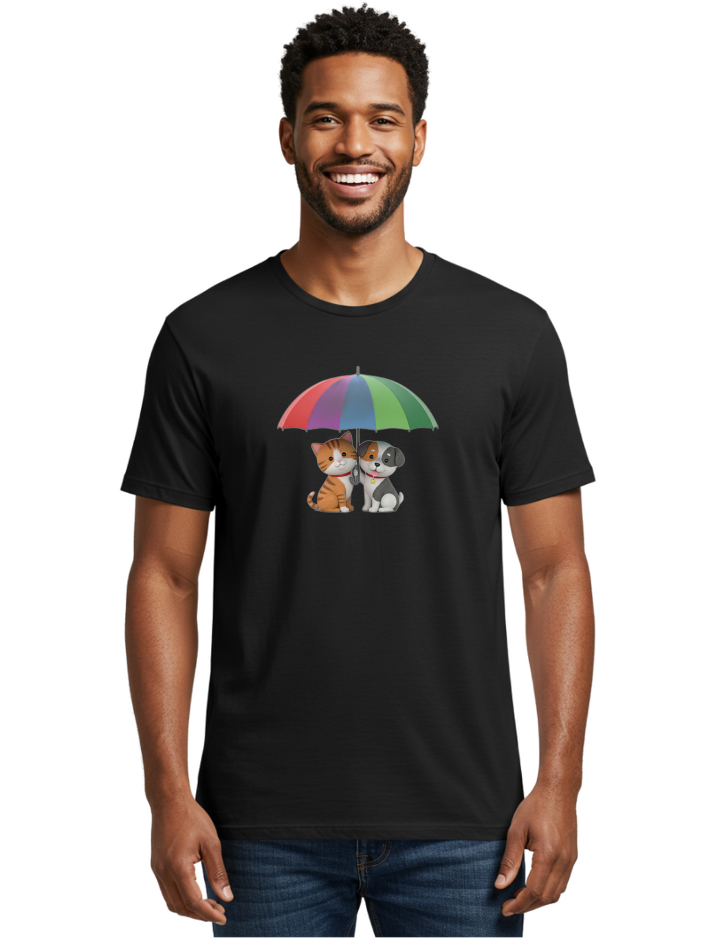 Cat-And-Dog-Under-Umbrella-5 Men'S Graphic Tee, 100% Cotton, Comfortable Casual Summer Wear, Machine Washable, Vintage Camera, Old Camera, Antique Camera, Black Camera, Classic Photography, Photography Equipment, Nostalgic Device, Film Camera, Baf719