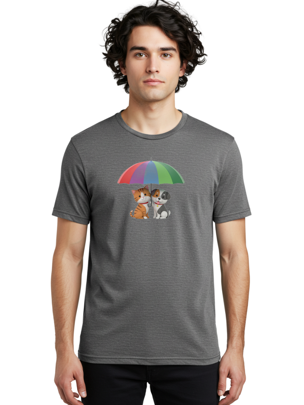 Cat-And-Dog-Under-Umbrella-5 Men'S Graphic Tee, 100% Cotton, Comfortable Casual Summer Wear, Machine Washable, Vintage Camera, Old Camera, Antique Camera, Black Camera, Classic Photography, Photography Equipment, Nostalgic Device, Film Camera, Baf719