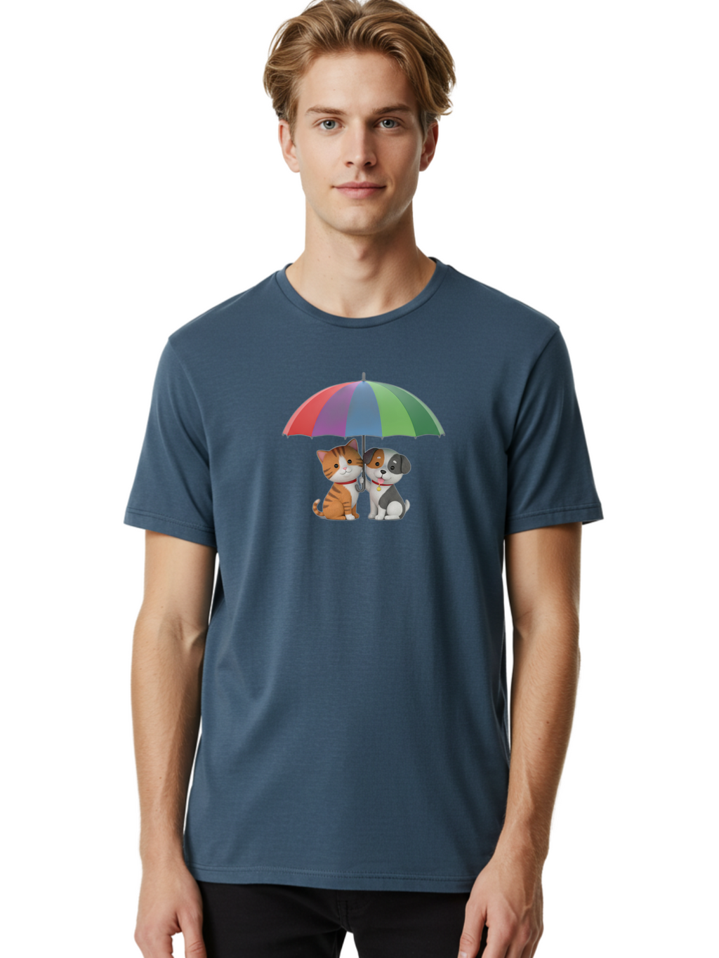 Cat-And-Dog-Under-Umbrella-5 Men'S Graphic Tee, 100% Cotton, Comfortable Casual Summer Wear, Machine Washable, Vintage Camera, Old Camera, Antique Camera, Black Camera, Classic Photography, Photography Equipment, Nostalgic Device, Film Camera, Baf719