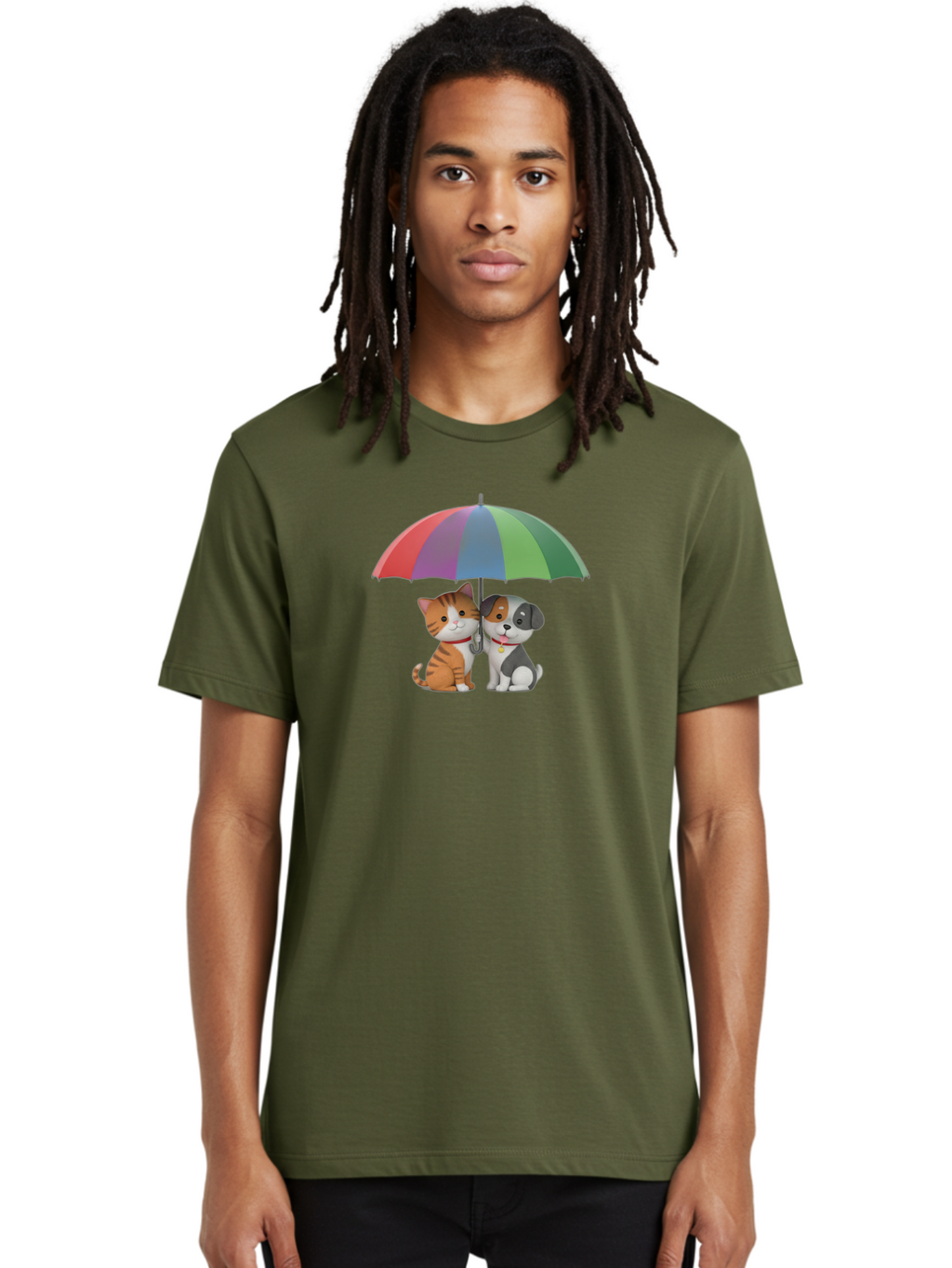 Cat-And-Dog-Under-Umbrella-5 Men'S Graphic Tee, 100% Cotton, Comfortable Casual Summer Wear, Machine Washable, Vintage Camera, Old Camera, Antique Camera, Black Camera, Classic Photography, Photography Equipment, Nostalgic Device, Film Camera, Baf719