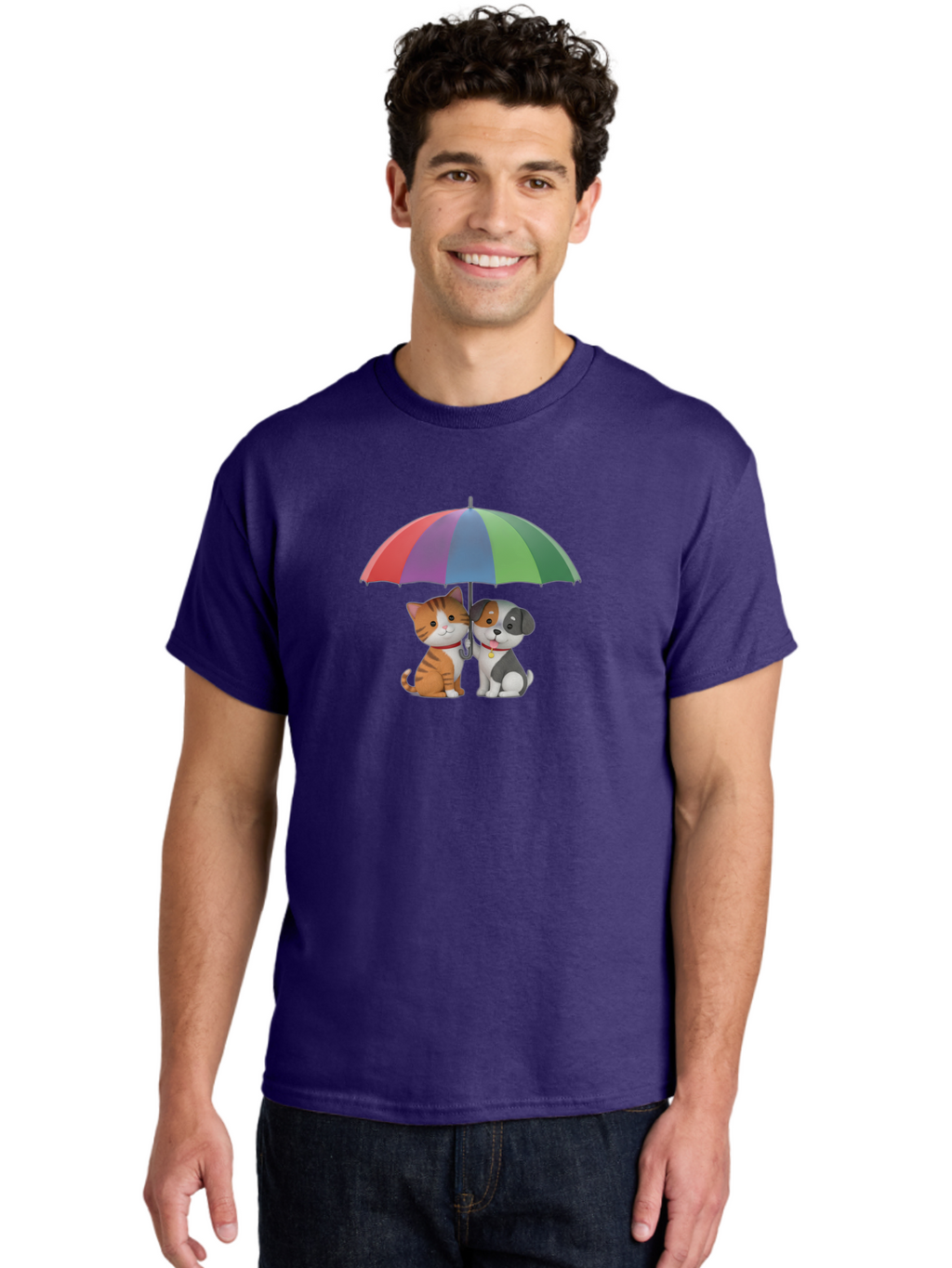 Cat-And-Dog-Under-Umbrella-5 Men'S Graphic Tee, 100% Cotton, Comfortable Casual Summer Wear, Machine Washable, Vintage Camera, Old Camera, Antique Camera, Black Camera, Classic Photography, Photography Equipment, Nostalgic Device, Film Camera, Baf719