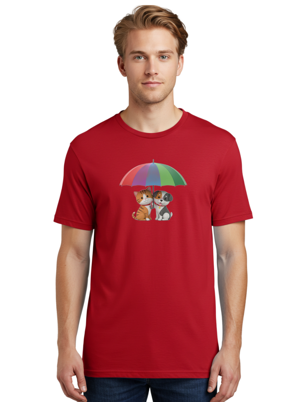Cat-And-Dog-Under-Umbrella-5 Men'S Graphic Tee, 100% Cotton, Comfortable Casual Summer Wear, Machine Washable, Vintage Camera, Old Camera, Antique Camera, Black Camera, Classic Photography, Photography Equipment, Nostalgic Device, Film Camera, Baf719