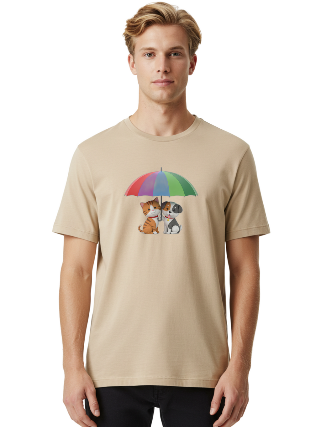 Cat-And-Dog-Under-Umbrella-5 Men'S Graphic Tee, 100% Cotton, Comfortable Casual Summer Wear, Machine Washable, Vintage Camera, Old Camera, Antique Camera, Black Camera, Classic Photography, Photography Equipment, Nostalgic Device, Film Camera, Baf719