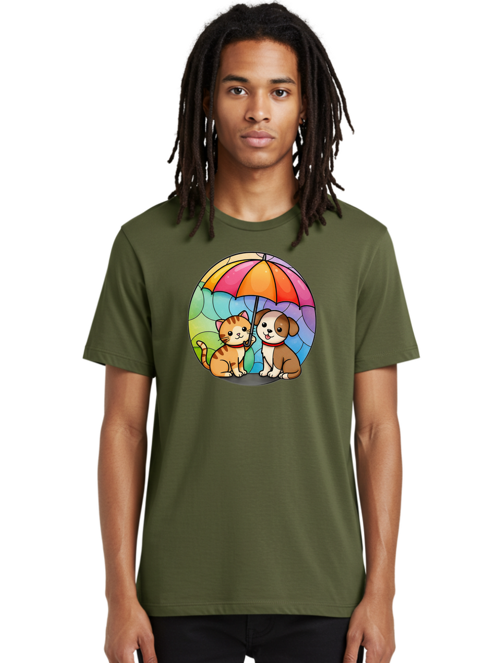 Cat-And-Dog-Under-Umbrella-6 Men'S Graphic Tee, 100% Cotton, Comfortable Casual Summer Wear, Machine Washable, Vintage Camera, Old Camera, Antique Camera, Black Camera, Classic Photography, Photography Equipment, Nostalgic Device, Film Camera, Baf720