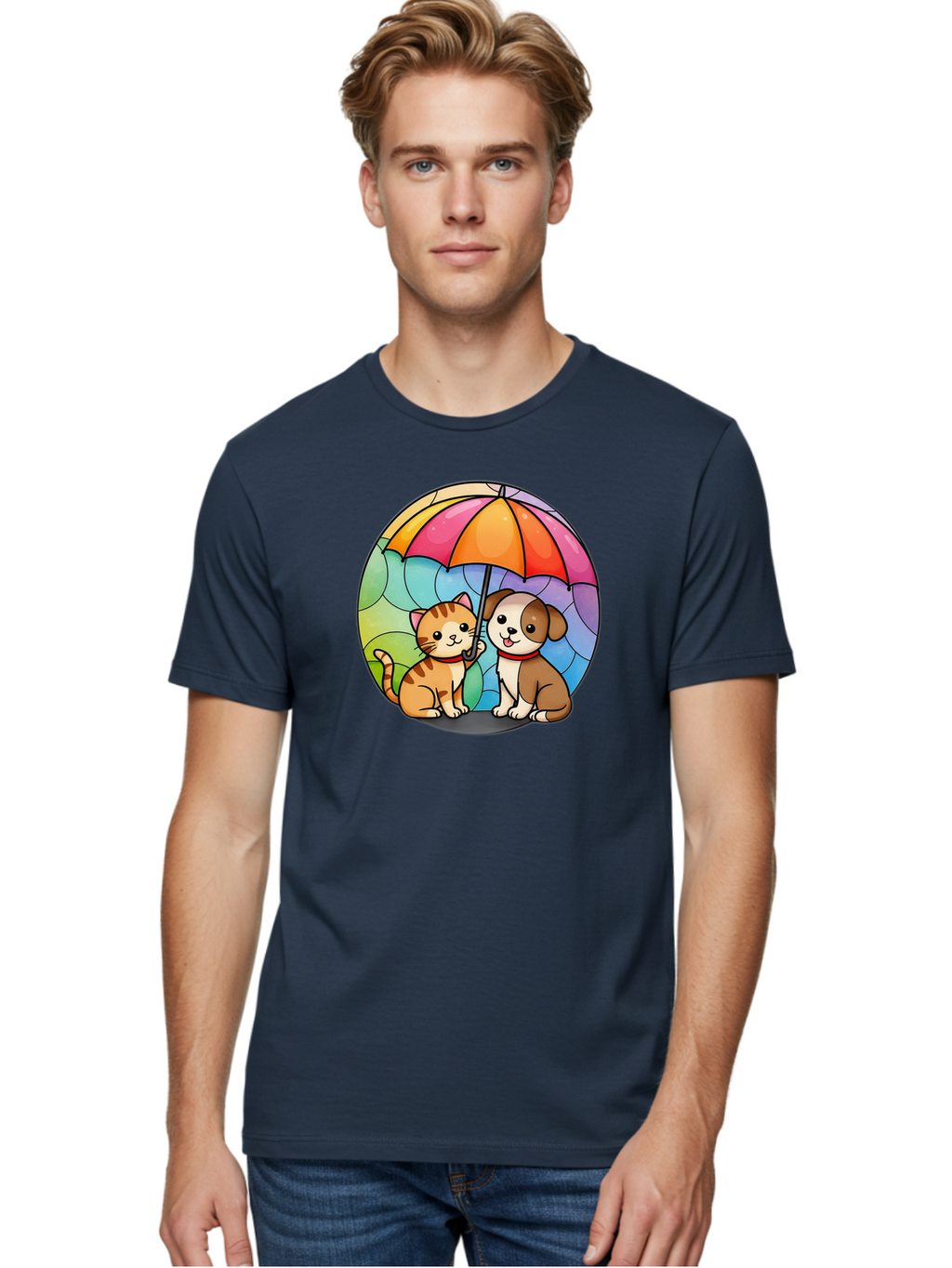 Cat-And-Dog-Under-Umbrella-6 Men'S Graphic Tee, 100% Cotton, Comfortable Casual Summer Wear, Machine Washable, Vintage Camera, Old Camera, Antique Camera, Black Camera, Classic Photography, Photography Equipment, Nostalgic Device, Film Camera, Baf720