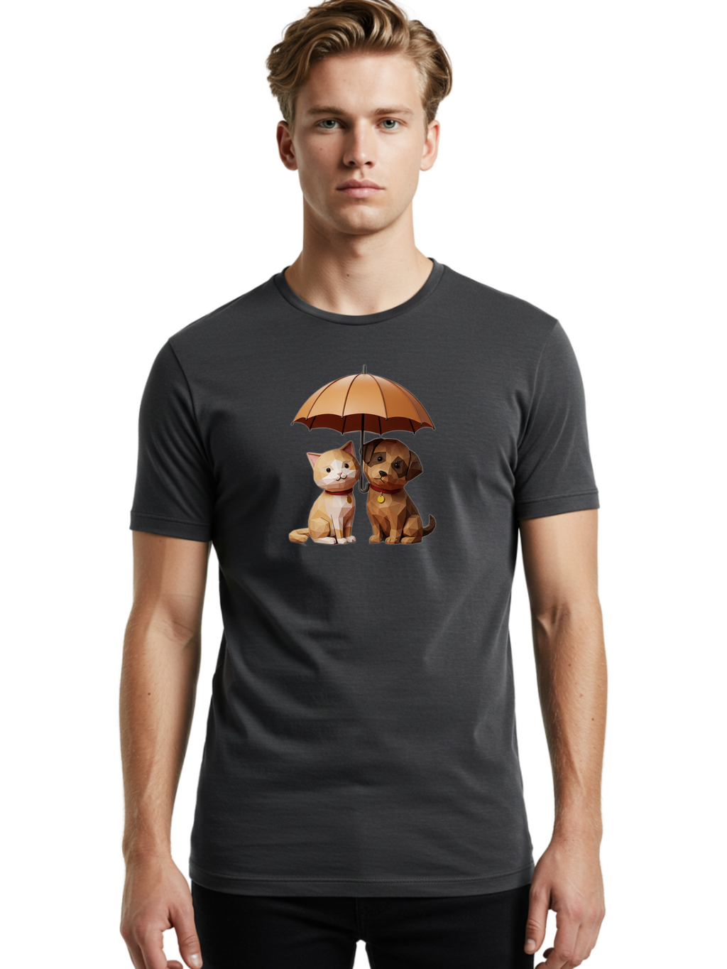 Cat-And-Dog-Under-Umbrella-7 Men'S Graphic Tee, 100% Cotton, Comfortable Casual Summer Wear, Machine Washable, Vintage Camera, Old Camera, Antique Camera, Black Camera, Classic Photography, Photography Equipment, Nostalgic Device, Film Camera, Baf721