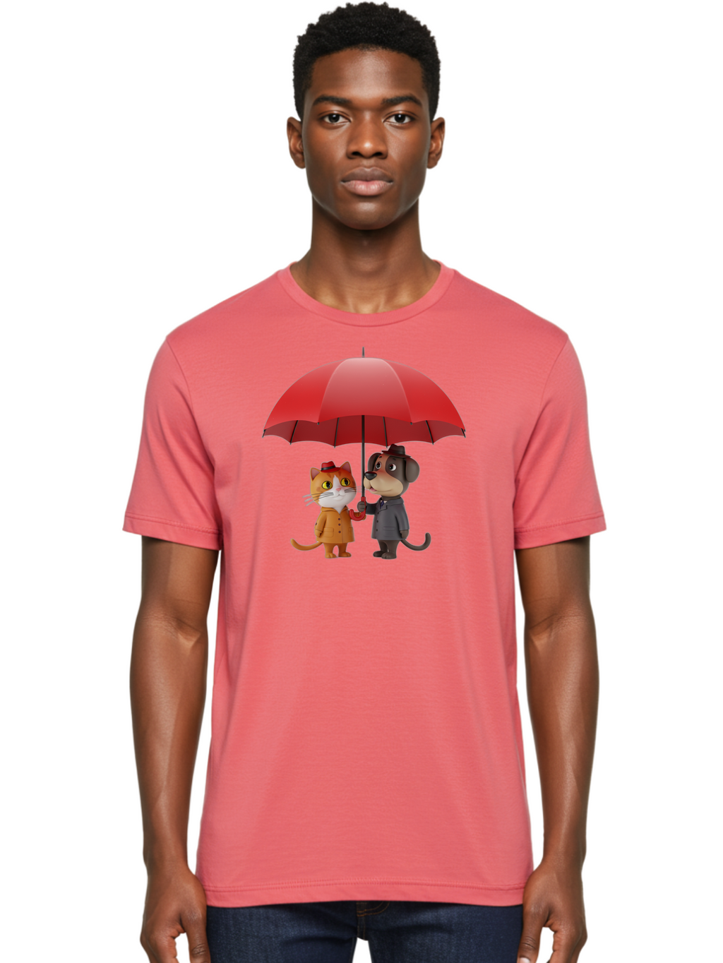 Cat-And-Dog-Under-Umbrella Men'S Graphic Tee, 100% Cotton, Comfortable Casual Summer Wear, Machine Washable, Vintage Camera, Old Camera, Antique Camera, Black Camera, Classic Photography, Photography Equipment, Nostalgic Device, Film Camera, Baf722