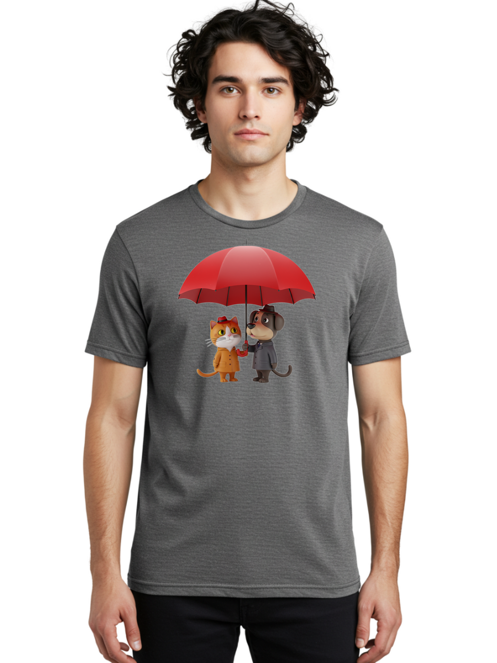 Cat-And-Dog-Under-Umbrella Men'S Graphic Tee, 100% Cotton, Comfortable Casual Summer Wear, Machine Washable, Vintage Camera, Old Camera, Antique Camera, Black Camera, Classic Photography, Photography Equipment, Nostalgic Device, Film Camera, Baf722