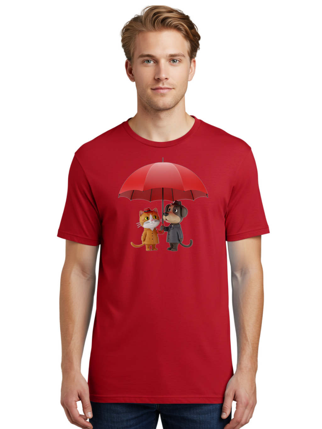 Cat-And-Dog-Under-Umbrella Men'S Graphic Tee, 100% Cotton, Comfortable Casual Summer Wear, Machine Washable, Vintage Camera, Old Camera, Antique Camera, Black Camera, Classic Photography, Photography Equipment, Nostalgic Device, Film Camera, Baf722
