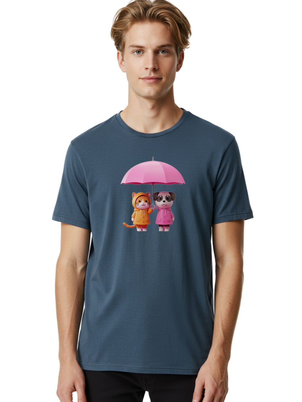 Cat-And-Pug-Under-Pink-Umbrella Men'S Graphic Tee, 100% Cotton, Comfortable Casual Summer Wear, Machine Washable, Vintage Camera, Old Camera, Antique Camera, Black Camera, Classic Photography, Photography Equipment, Nostalgic Device, Baf724