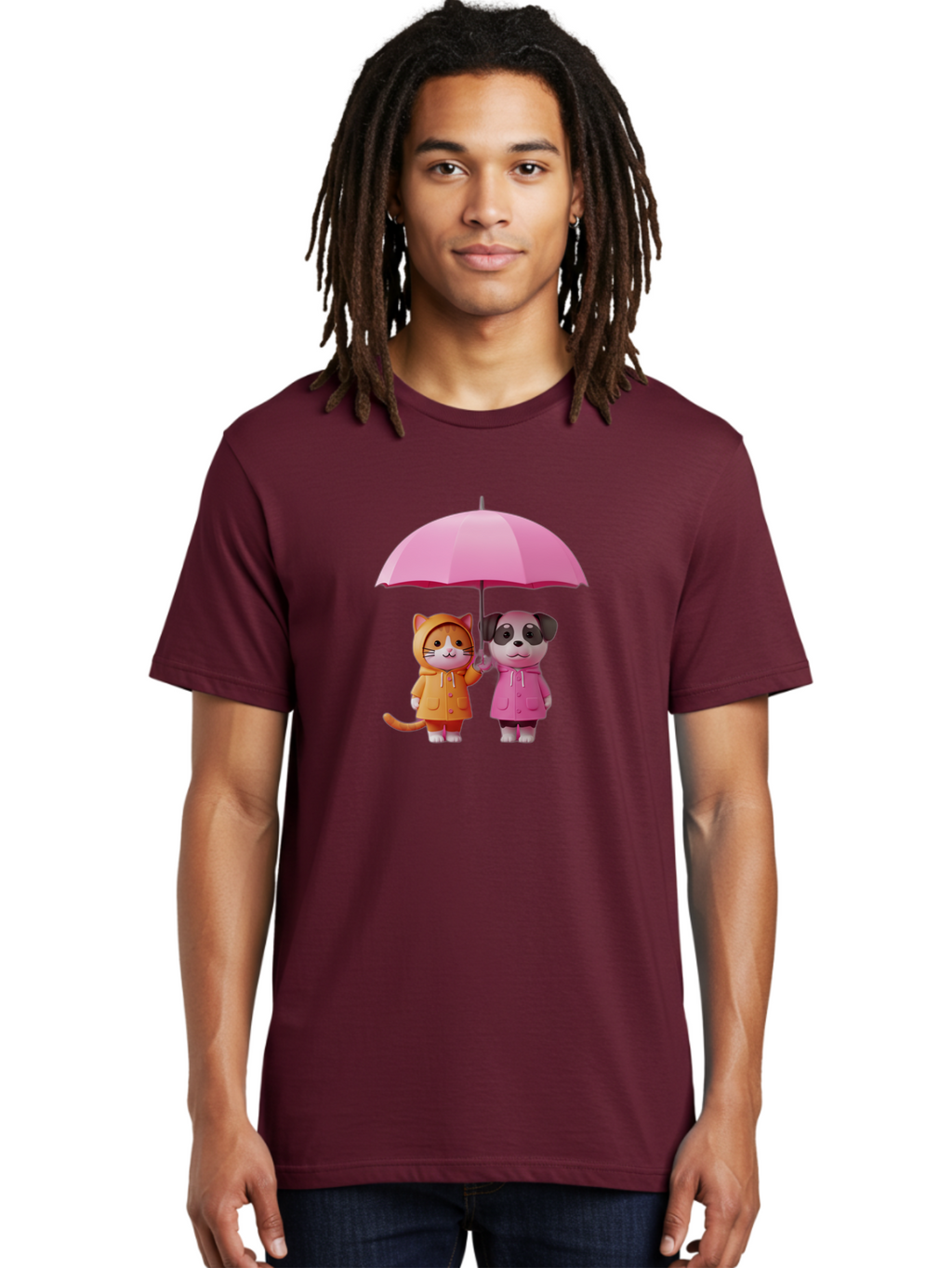Cat-And-Pug-Under-Pink-Umbrella Men'S Graphic Tee, 100% Cotton, Comfortable Casual Summer Wear, Machine Washable, Vintage Camera, Old Camera, Antique Camera, Black Camera, Classic Photography, Photography Equipment, Nostalgic Device, Baf724
