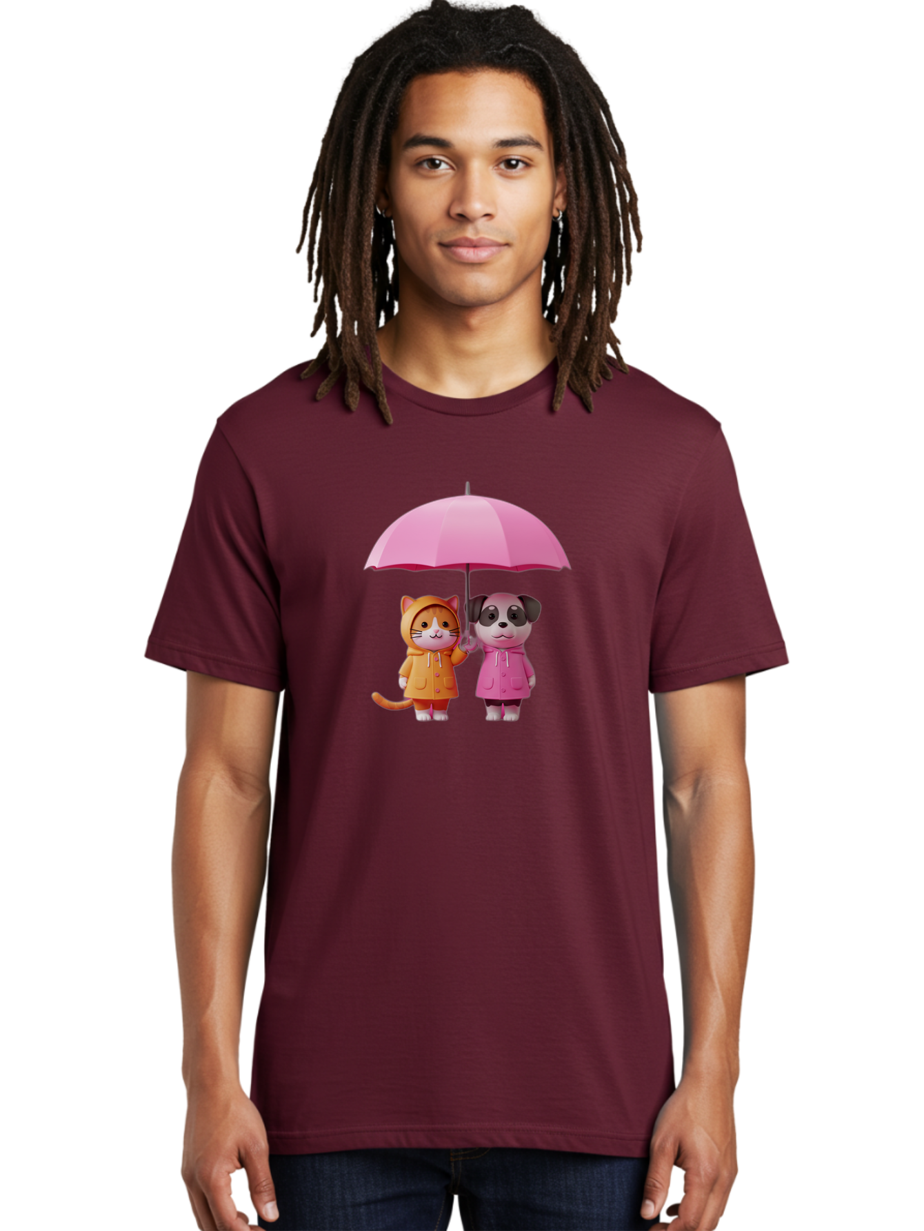 Cat-And-Pug-Under-Pink-Umbrella Men'S Graphic Tee, 100% Cotton, Comfortable Casual Summer Wear, Machine Washable, Vintage Camera, Old Camera, Antique Camera, Black Camera, Classic Photography, Photography Equipment, Nostalgic Device, Baf724
