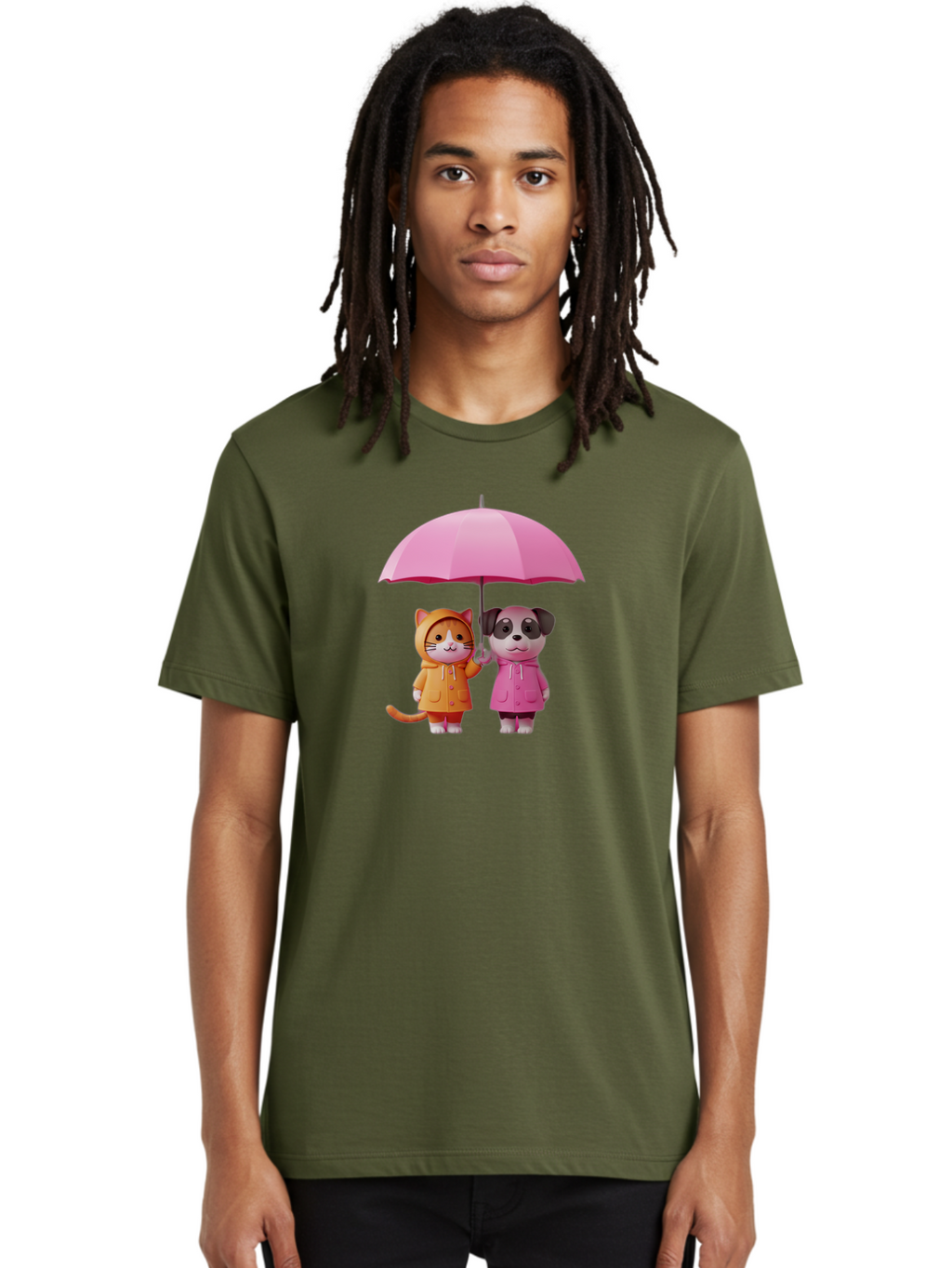 Cat-And-Pug-Under-Pink-Umbrella Men'S Graphic Tee, 100% Cotton, Comfortable Casual Summer Wear, Machine Washable, Vintage Camera, Old Camera, Antique Camera, Black Camera, Classic Photography, Photography Equipment, Nostalgic Device, Baf724