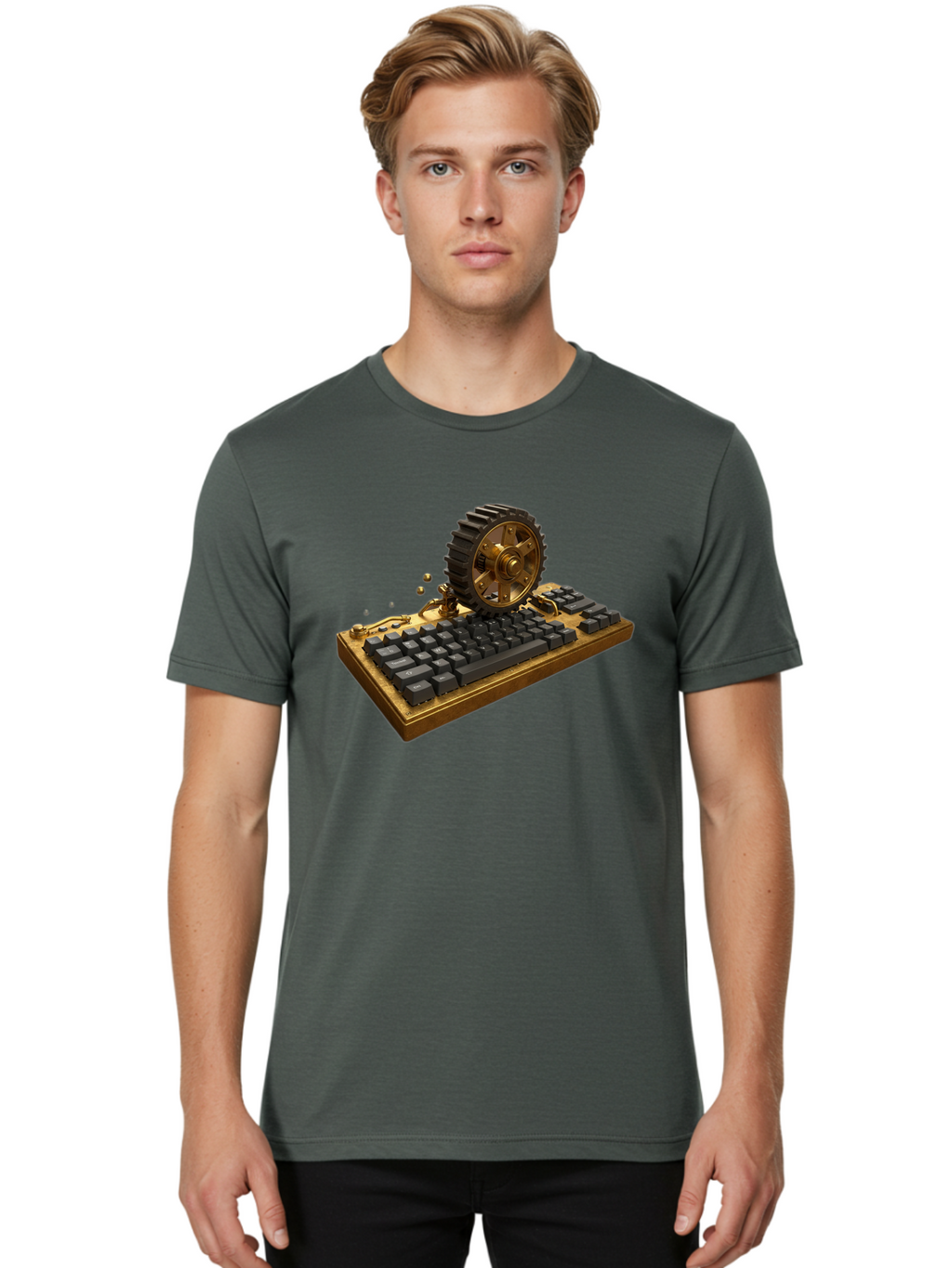 Cog-Wheel-Keyboard Men'S Graphic Tee, 100% Cotton, Comfortable Casual Summer Wear, Machine Washable, Vintage Camera, Old Camera, Antique Camera, Black Camera, Classic Photography, Photography Equipment, Nostalgic Device, Film Camera, Baf727