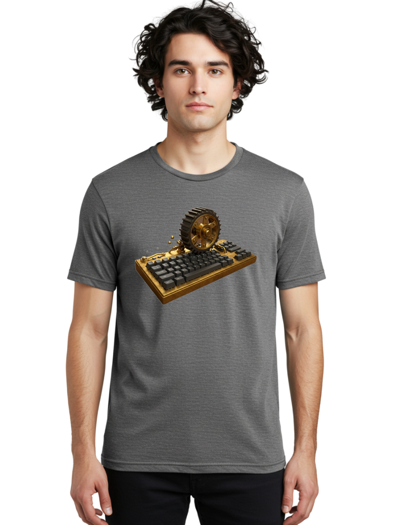 Cog-Wheel-Keyboard Men'S Graphic Tee, 100% Cotton, Comfortable Casual Summer Wear, Machine Washable, Vintage Camera, Old Camera, Antique Camera, Black Camera, Classic Photography, Photography Equipment, Nostalgic Device, Film Camera, Baf727