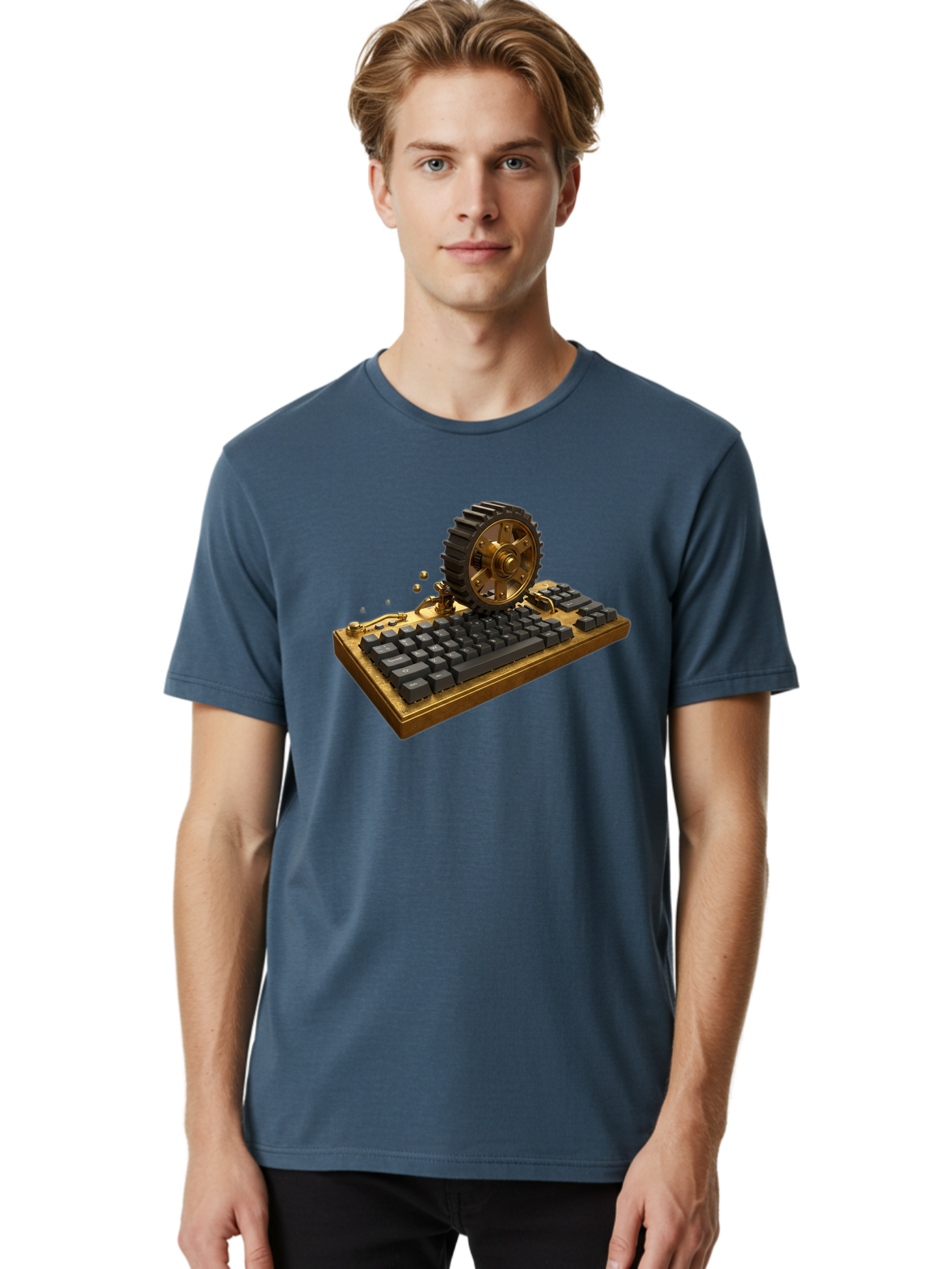 Cog-Wheel-Keyboard Men'S Graphic Tee, 100% Cotton, Comfortable Casual Summer Wear, Machine Washable, Vintage Camera, Old Camera, Antique Camera, Black Camera, Classic Photography, Photography Equipment, Nostalgic Device, Film Camera, Baf727