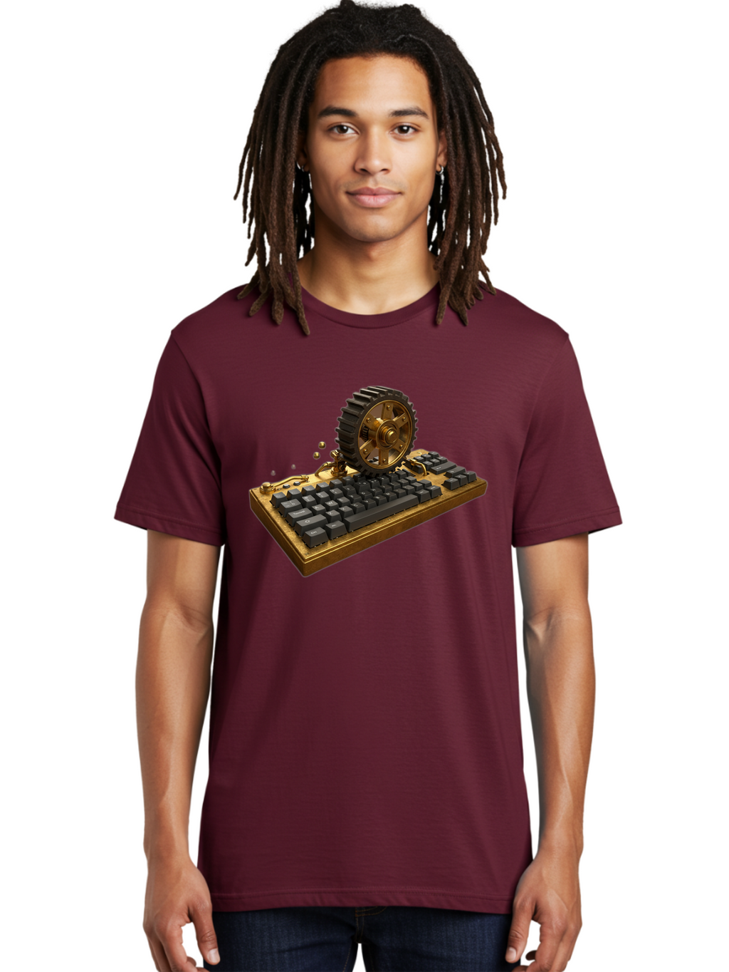 Cog-Wheel-Keyboard Men'S Graphic Tee, 100% Cotton, Comfortable Casual Summer Wear, Machine Washable, Vintage Camera, Old Camera, Antique Camera, Black Camera, Classic Photography, Photography Equipment, Nostalgic Device, Film Camera, Baf727