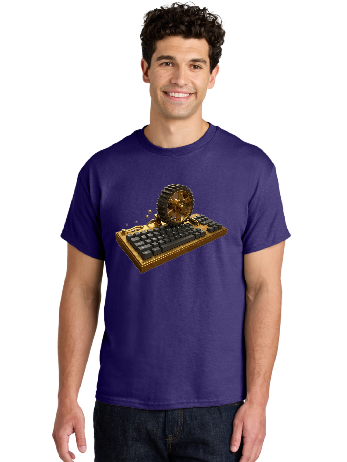 Cog-Wheel-Keyboard Men'S Graphic Tee, 100% Cotton, Comfortable Casual Summer Wear, Machine Washable, Vintage Camera, Old Camera, Antique Camera, Black Camera, Classic Photography, Photography Equipment, Nostalgic Device, Film Camera, Baf727