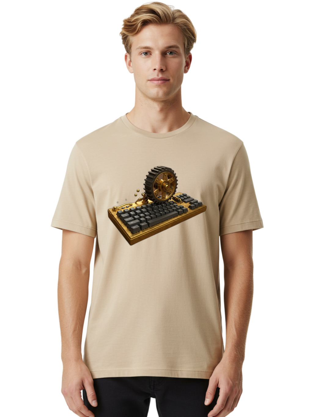 Cog-Wheel-Keyboard Men'S Graphic Tee, 100% Cotton, Comfortable Casual Summer Wear, Machine Washable, Vintage Camera, Old Camera, Antique Camera, Black Camera, Classic Photography, Photography Equipment, Nostalgic Device, Film Camera, Baf727