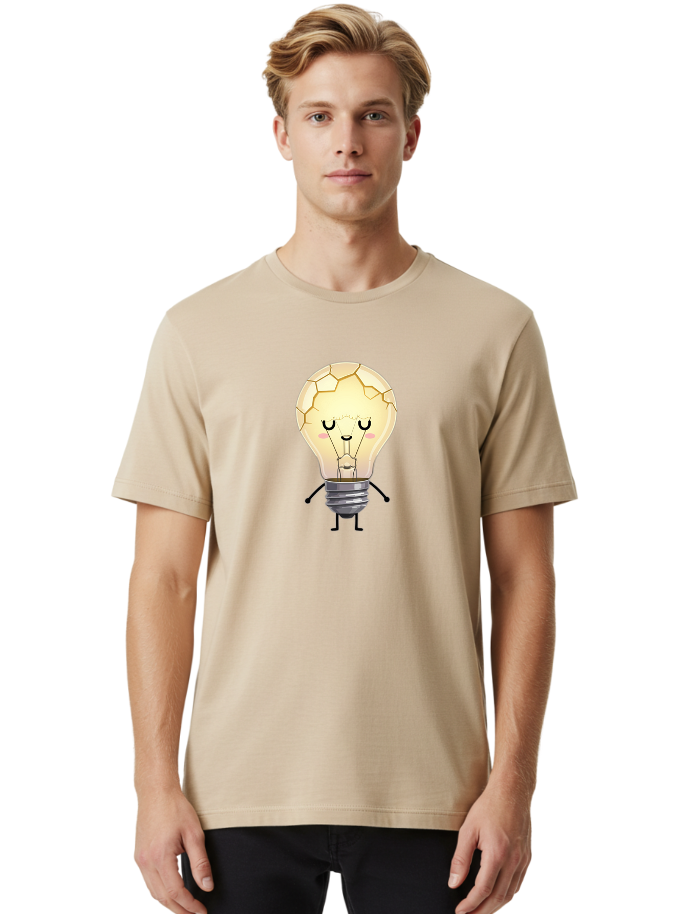 Cracked-Light-Bulb-Character Men'S Graphic Tee, 100% Cotton, Comfortable Casual Summer Wear, Machine Washable, Vintage Camera, Old Camera, Antique Camera, Black Camera, Classic Photography, Photography Equipment, Nostalgic Device, Film Camera, Baf750