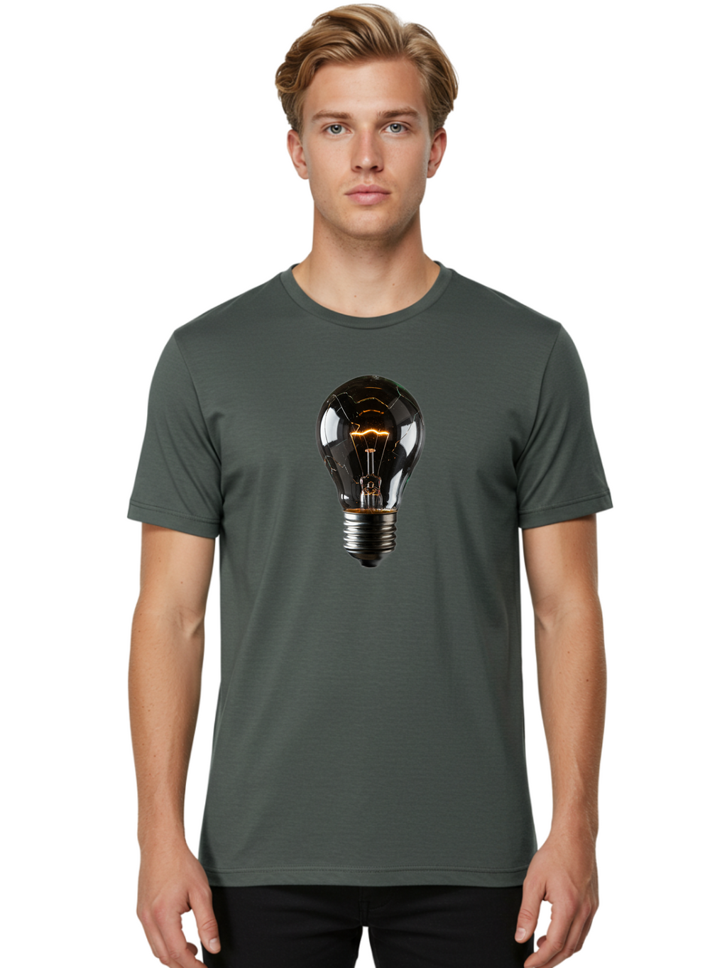 Cracked-Light-Bulb Men'S Graphic Tee, 100% Cotton, Comfortable Casual Summer Wear, Machine Washable, Vintage Camera, Old Camera, Antique Camera, Black Camera, Classic Photography, Photography Equipment, Nostalgic Device, Film Camera, Baf751