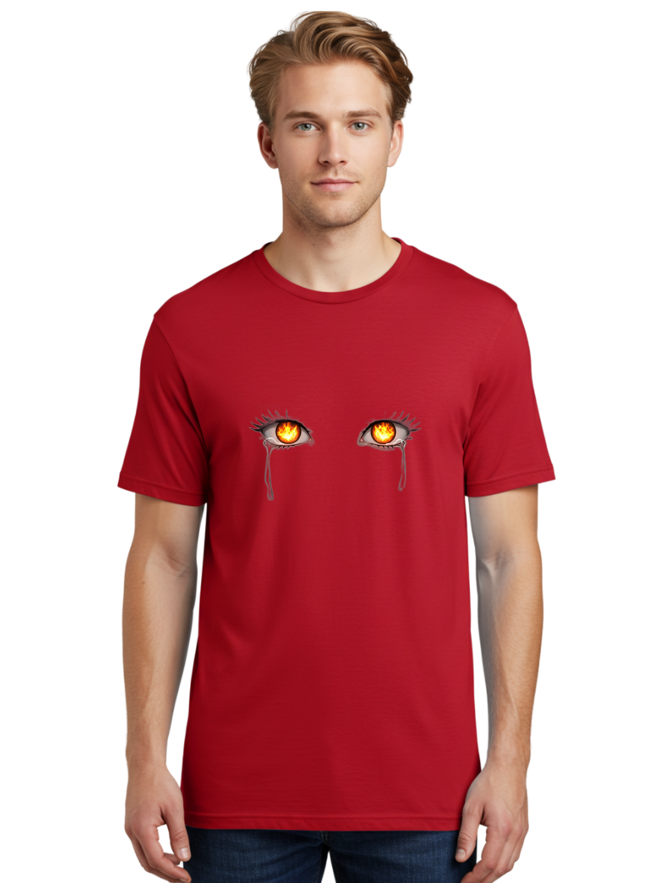 Crying-Eyes-With-Fire-1 Men'S Graphic Tee, 100% Cotton, Comfortable Casual Summer Wear, Machine Washable, Vintage Camera, Old Camera, Antique Camera, Black Camera, Classic Photography, Photography Equipment, Nostalgic Device, Film Camera, Baf766
