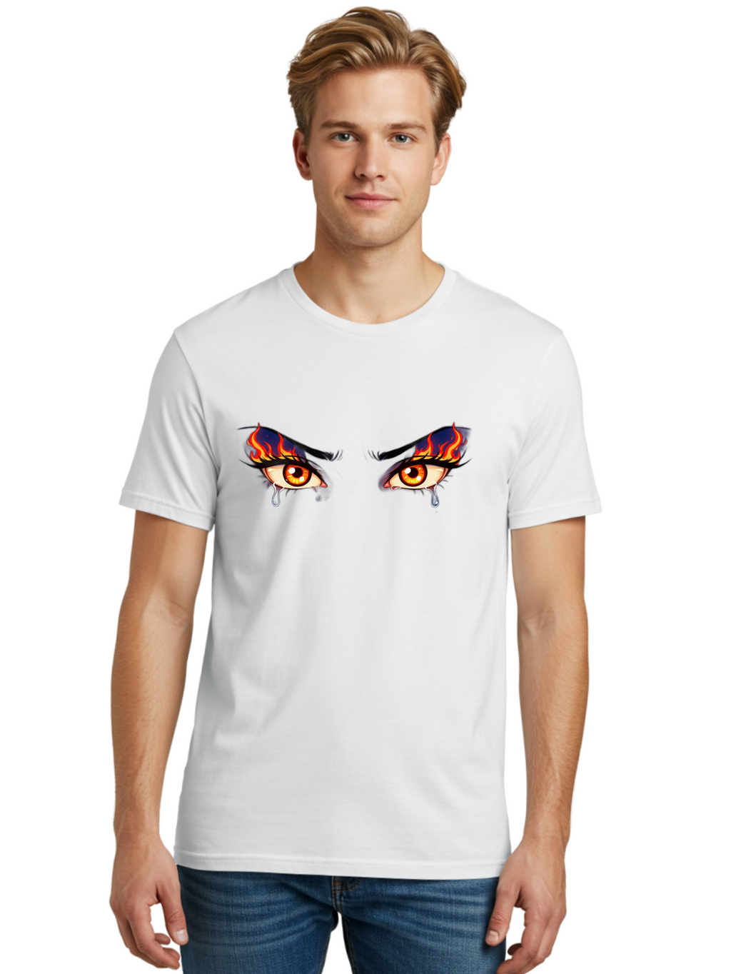 Crying-Eyes-With-Flames Men'S Graphic Tee, 100% Cotton, Comfortable Casual Summer Wear, Machine Washable, Vintage Camera, Old Camera, Antique Camera, Black Camera, Classic Photography, Photography Equipment, Nostalgic Device, Film Camera, Baf768