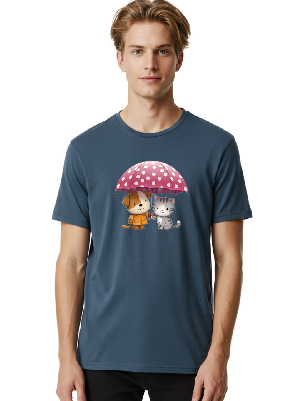 Dog-And-Cat-Under-Polka-Dot-Umbrella Men'S Graphic Tee, 100% Cotton, Comfortable Casual Summer Wear, Machine Washable, Vintage Camera, Old Camera, Antique Camera, Black Camera, Classic Photography, Photography Equipment, Nostalgic Device, Baf797