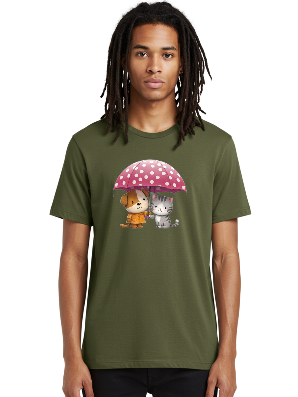 Dog-And-Cat-Under-Polka-Dot-Umbrella Men'S Graphic Tee, 100% Cotton, Comfortable Casual Summer Wear, Machine Washable, Vintage Camera, Old Camera, Antique Camera, Black Camera, Classic Photography, Photography Equipment, Nostalgic Device, Baf797