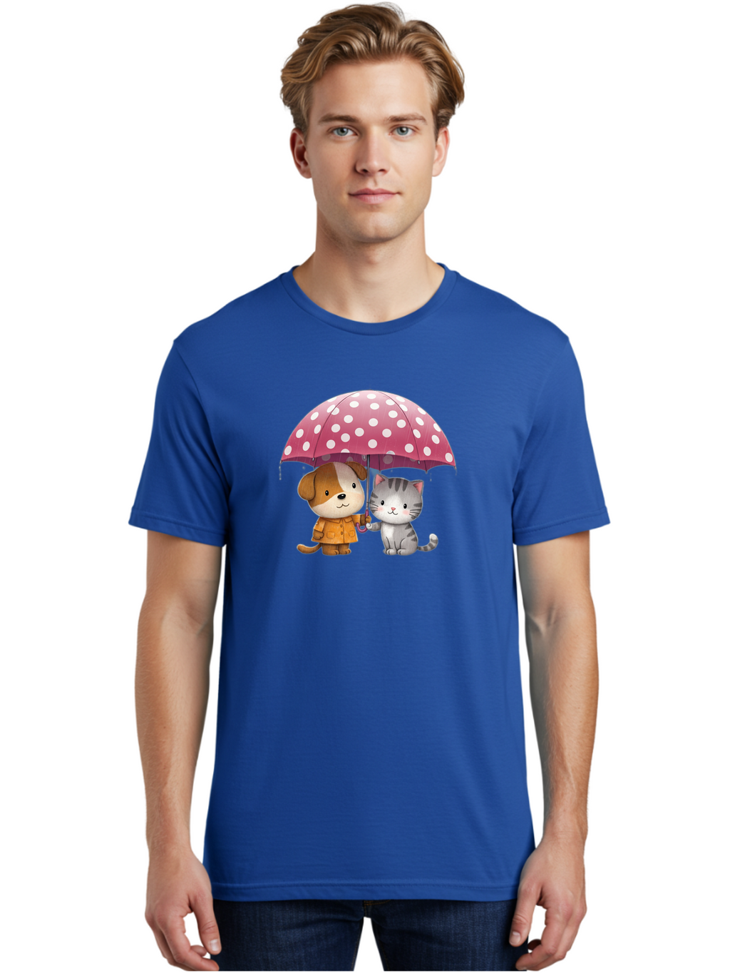 Dog-And-Cat-Under-Polka-Dot-Umbrella Men'S Graphic Tee, 100% Cotton, Comfortable Casual Summer Wear, Machine Washable, Vintage Camera, Old Camera, Antique Camera, Black Camera, Classic Photography, Photography Equipment, Nostalgic Device, Baf797