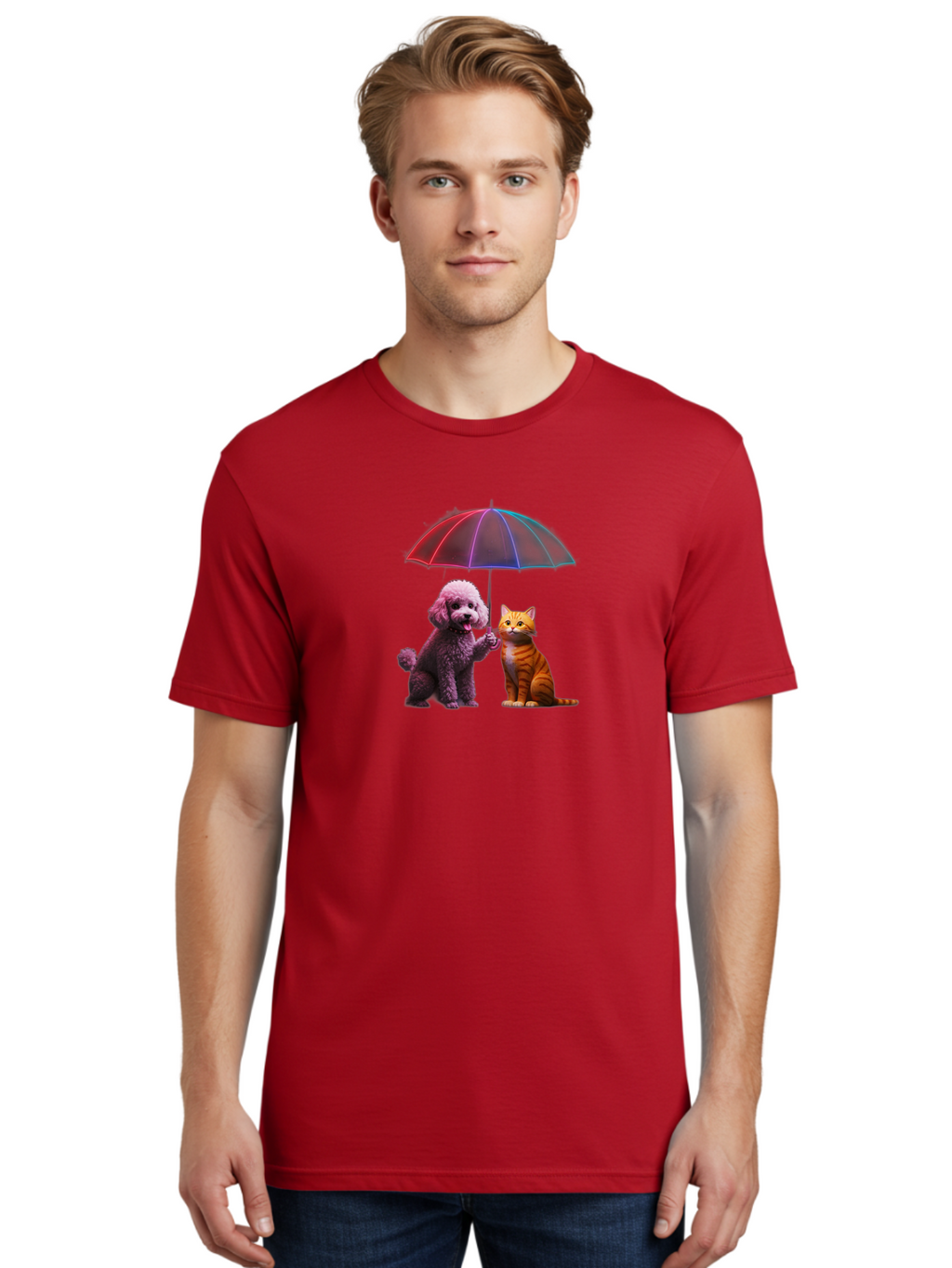 Dog-And-Cat-Under-Umbrella Men'S Graphic Tee, 100% Cotton, Comfortable Casual Summer Wear, Machine Washable, Vintage Camera, Old Camera, Antique Camera, Black Camera, Classic Photography, Photography Equipment, Nostalgic Device, Film Camera, Baf798