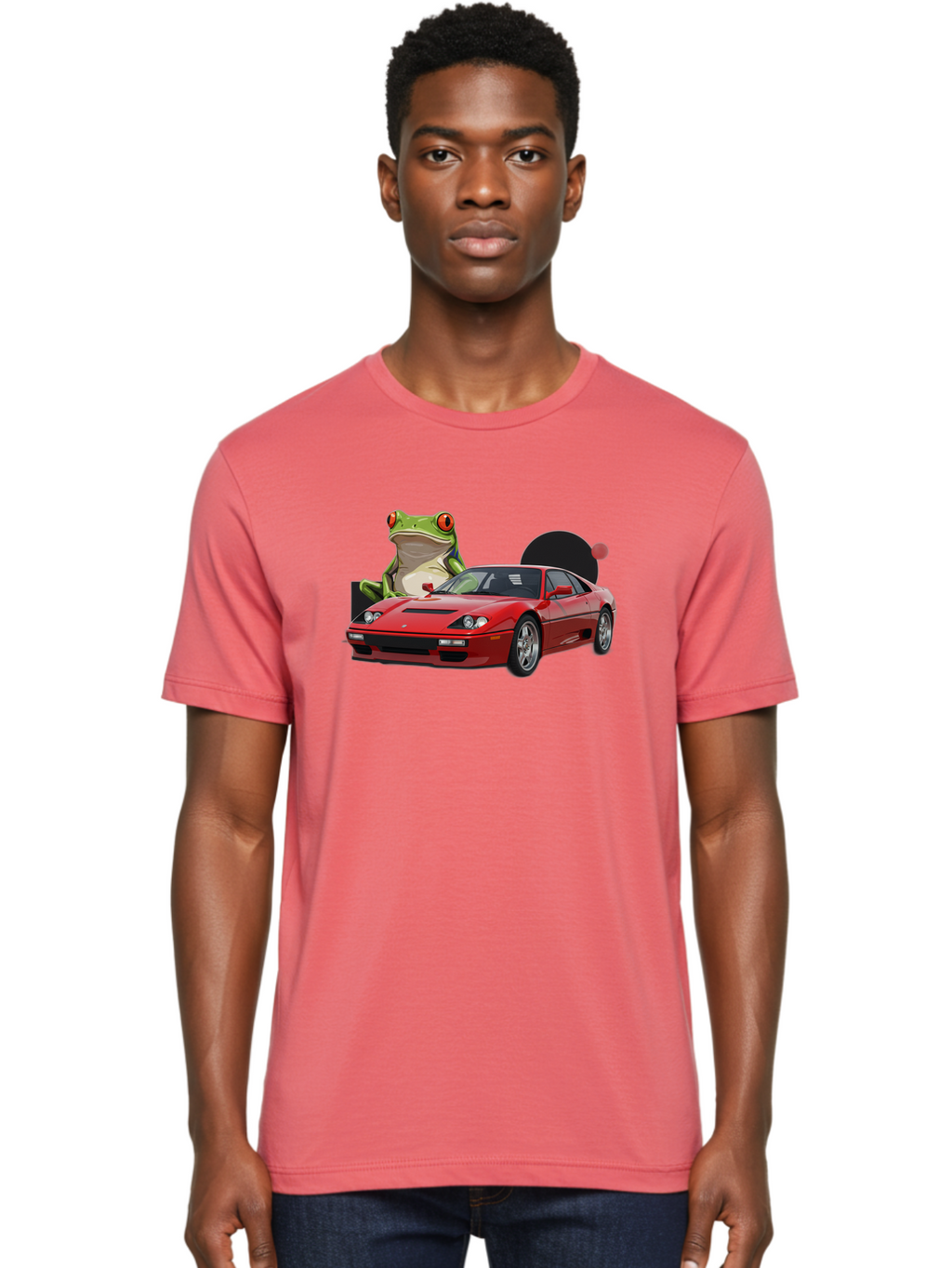 Ferrari-With-Frog-1 Men'S Graphic Tee, 100% Cotton, Comfortable Casual Summer Wear, Machine Washable, Vintage Camera, Old Camera, Antique Camera, Black Camera, Classic Photography, Photography Equipment, Nostalgic Device, Film Camera, Baf805