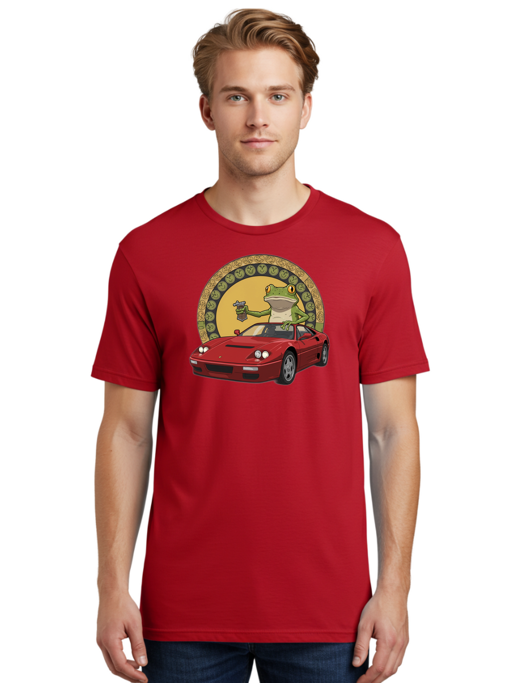 Frog-Driving-Ferrari-1 Men'S Graphic Tee, 100% Cotton, Comfortable Casual Summer Wear, Machine Washable, Vintage Camera, Old Camera, Antique Camera, Black Camera, Classic Photography, Photography Equipment, Nostalgic Device, Film Camera, Baf820