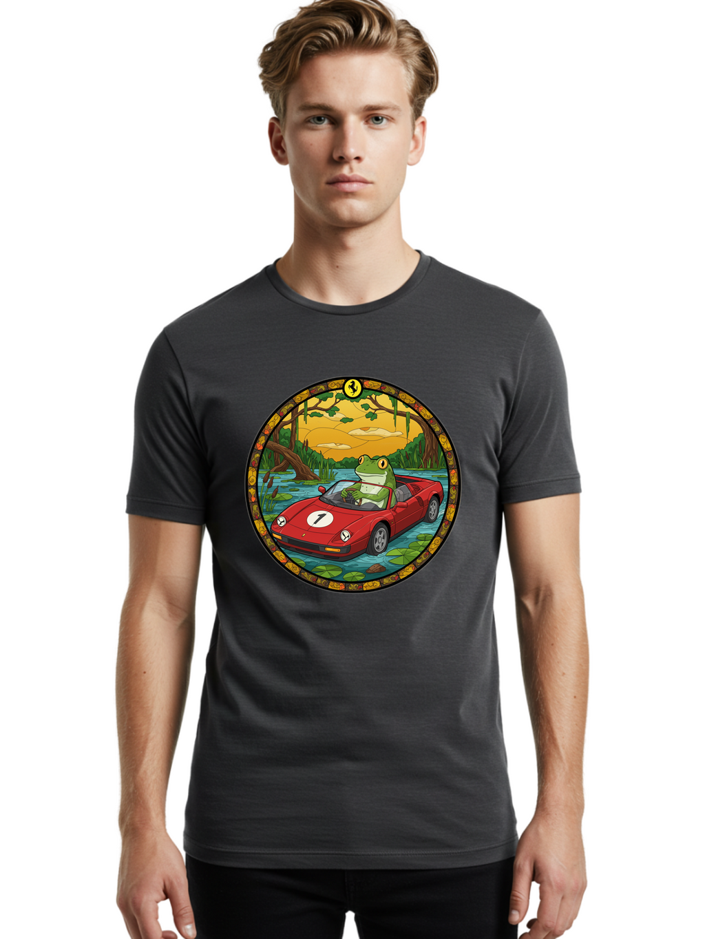 Frog-In-Ferrari-3 Men'S Graphic Tee, 100% Cotton, Comfortable Casual Summer Wear, Machine Washable, Vintage Camera, Old Camera, Antique Camera, Black Camera, Classic Photography, Photography Equipment, Nostalgic Device, Film Camera, Camera Art Baf827
