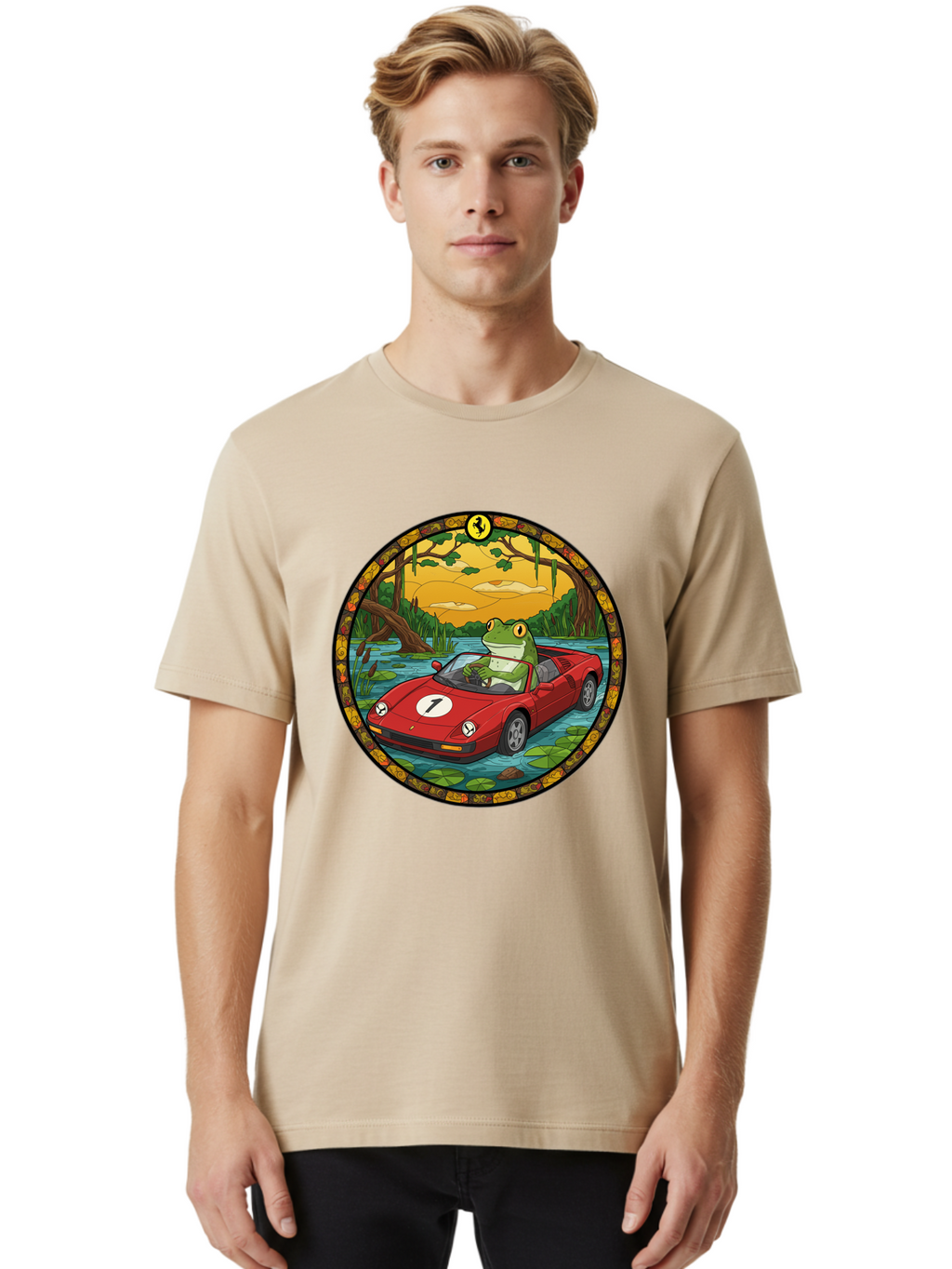 Frog-In-Ferrari-3 Men'S Graphic Tee, 100% Cotton, Comfortable Casual Summer Wear, Machine Washable, Vintage Camera, Old Camera, Antique Camera, Black Camera, Classic Photography, Photography Equipment, Nostalgic Device, Film Camera, Camera Art Baf827