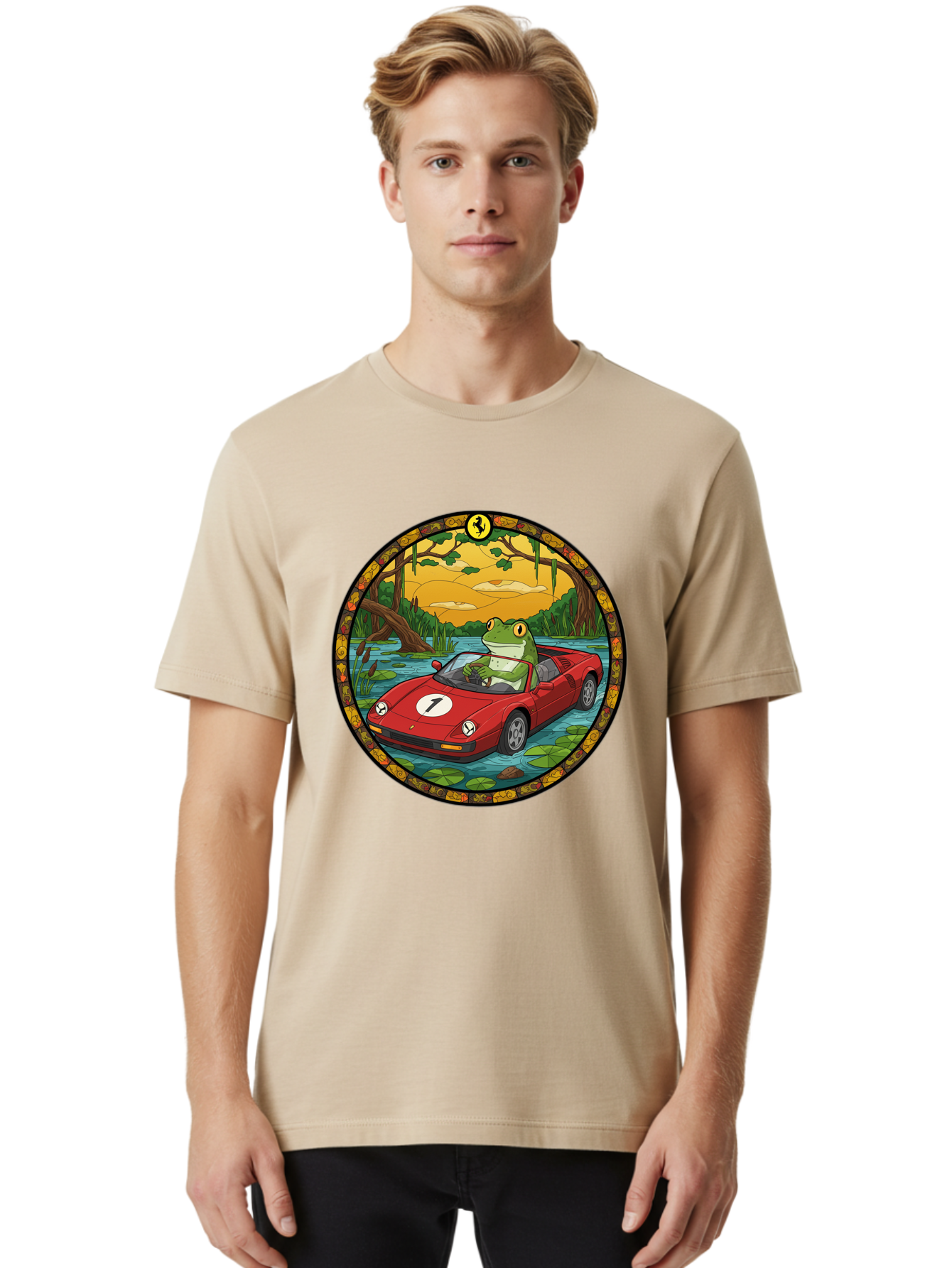 Frog-In-Ferrari-3 Men'S Graphic Tee, 100% Cotton, Comfortable Casual Summer Wear, Machine Washable, Vintage Camera, Old Camera, Antique Camera, Black Camera, Classic Photography, Photography Equipment, Nostalgic Device, Film Camera, Camera Art Baf827
