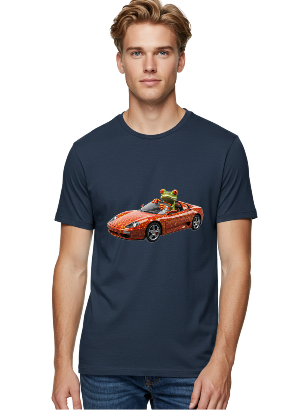 Frog-In-Ferrari-6 Men'S Graphic Tee, 100% Cotton, Comfortable Casual Summer Wear, Machine Washable, Vintage Camera, Old Camera, Antique Camera, Black Camera, Classic Photography, Photography Equipment, Nostalgic Device, Film Camera, Camera Art Baf830