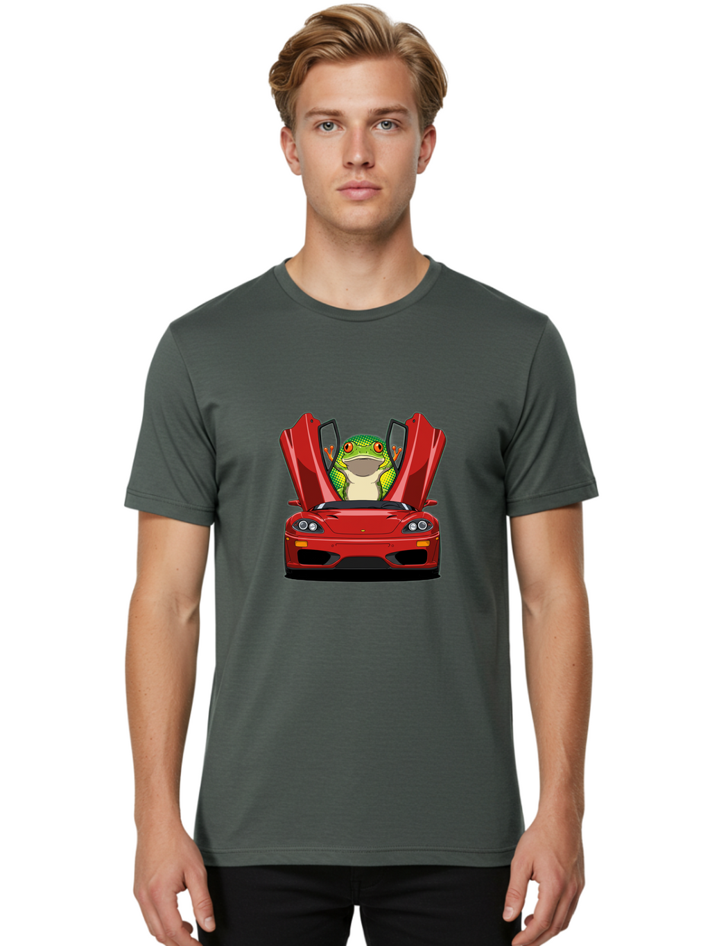 Frog-In-Red-Sports-Car-1 Men'S Graphic Tee, 100% Cotton, Comfortable Casual Summer Wear, Machine Washable, Vintage Camera, Old Camera, Antique Camera, Black Camera, Classic Photography, Photography Equipment, Nostalgic Device, Film Camera, Baf836