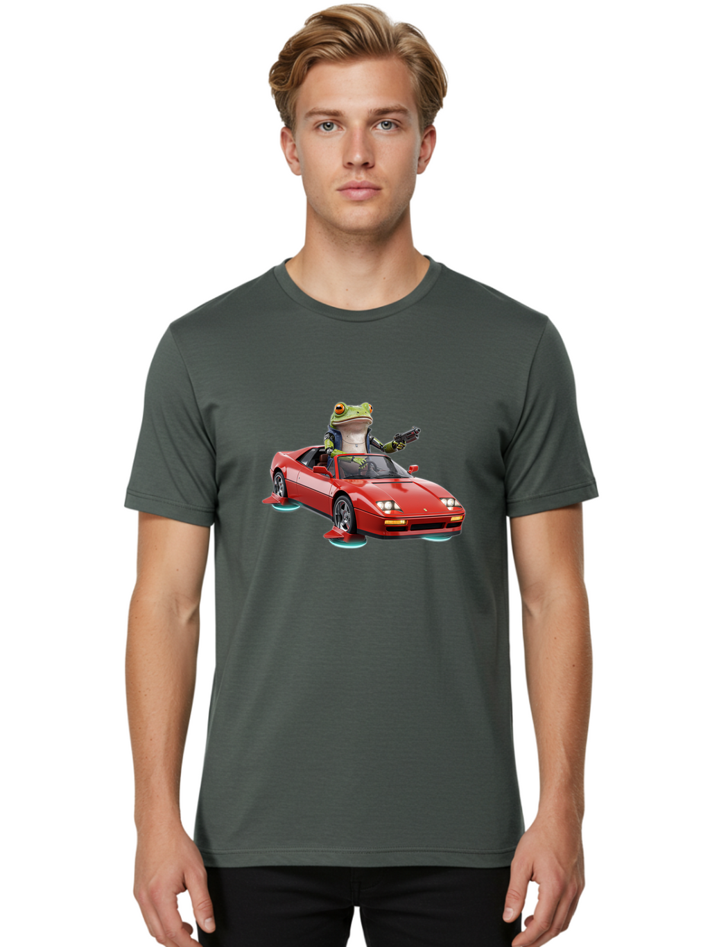 Frog-With-Gun-In-Ferrari Men'S Graphic Tee, 100% Cotton, Comfortable Casual Summer Wear, Machine Washable, Vintage Camera, Old Camera, Antique Camera, Black Camera, Classic Photography, Photography Equipment, Nostalgic Device, Film Camera, Baf847