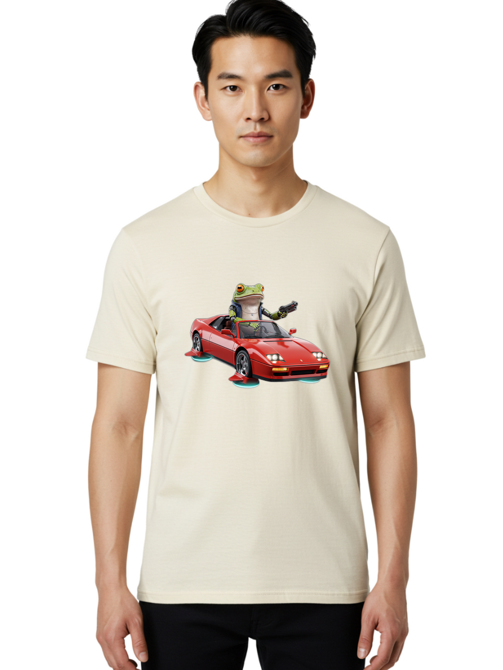 Frog-With-Gun-In-Ferrari Men'S Graphic Tee, 100% Cotton, Comfortable Casual Summer Wear, Machine Washable, Vintage Camera, Old Camera, Antique Camera, Black Camera, Classic Photography, Photography Equipment, Nostalgic Device, Film Camera, Baf847