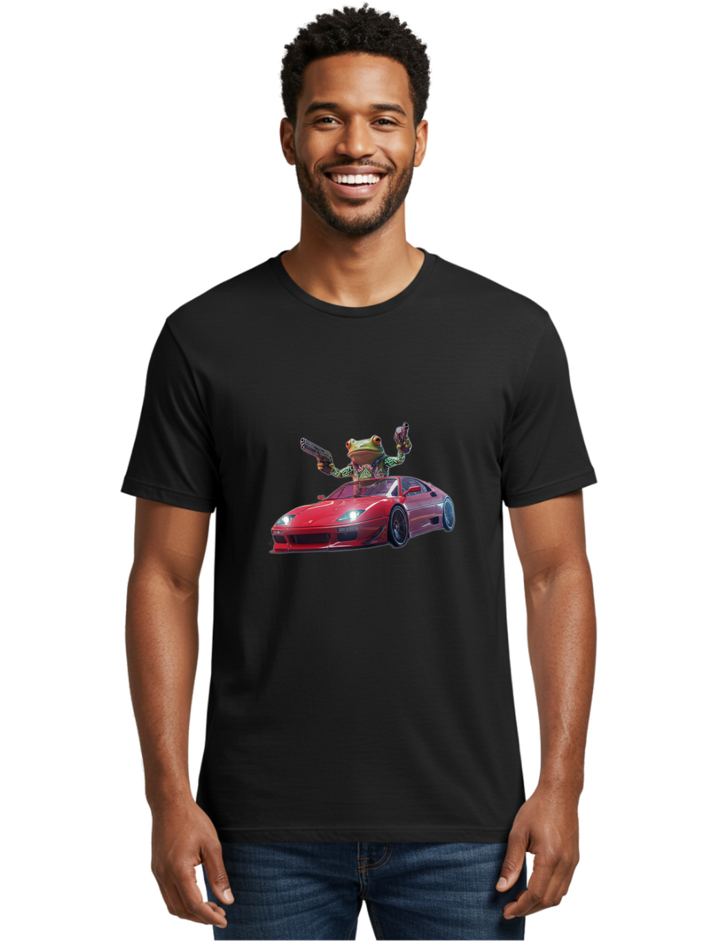 Frog-With-Guns-On-Ferrari Men'S Graphic Tee, 100% Cotton, Comfortable Casual Summer Wear, Machine Washable, Vintage Camera, Old Camera, Antique Camera, Black Camera, Classic Photography, Photography Equipment, Nostalgic Device, Film Camera, Baf848
